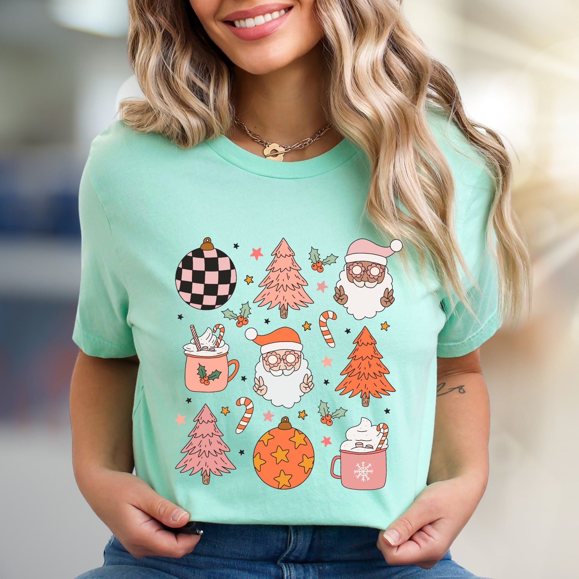 Retro Christmas Santa & Hot Cocoa Graphic Tee, A Cozy Holiday Pick for Everyone