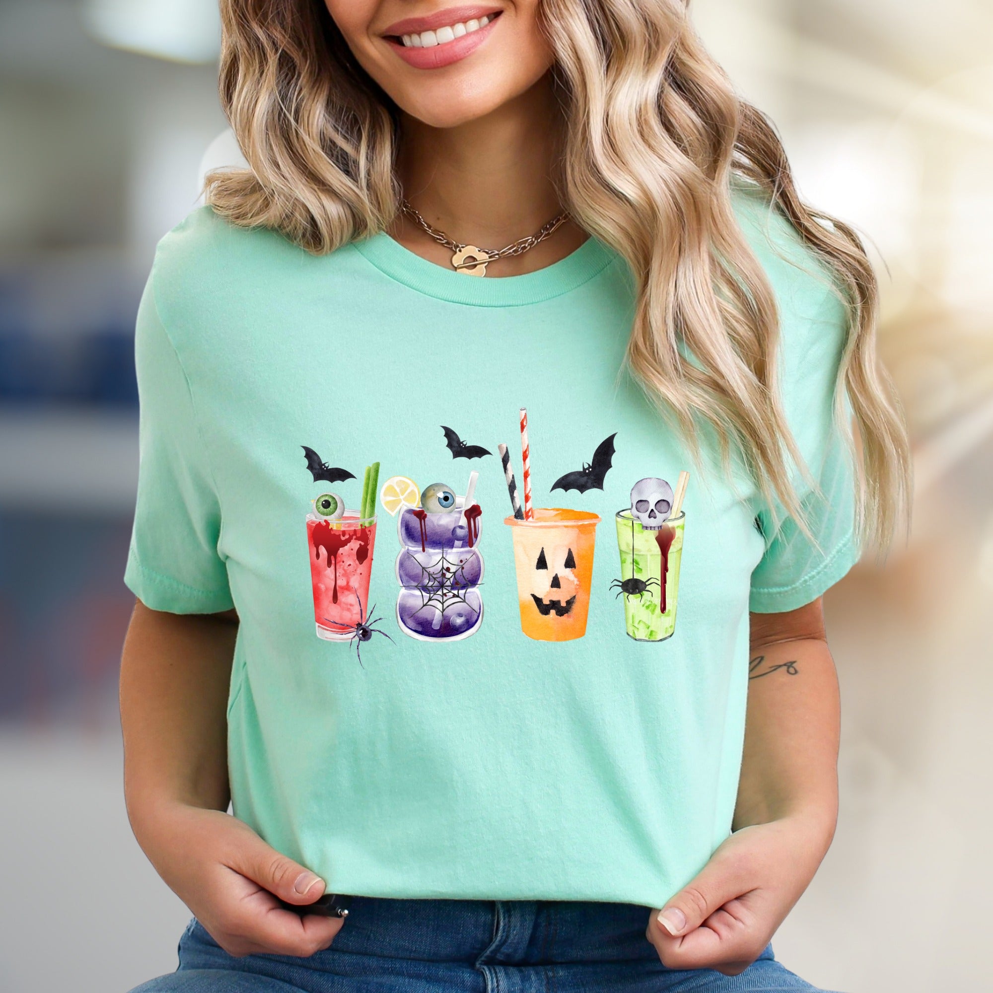 Spooky Sips Halloween Graphic Tee, A Creepy Cocktail Pick for Enthusiasts