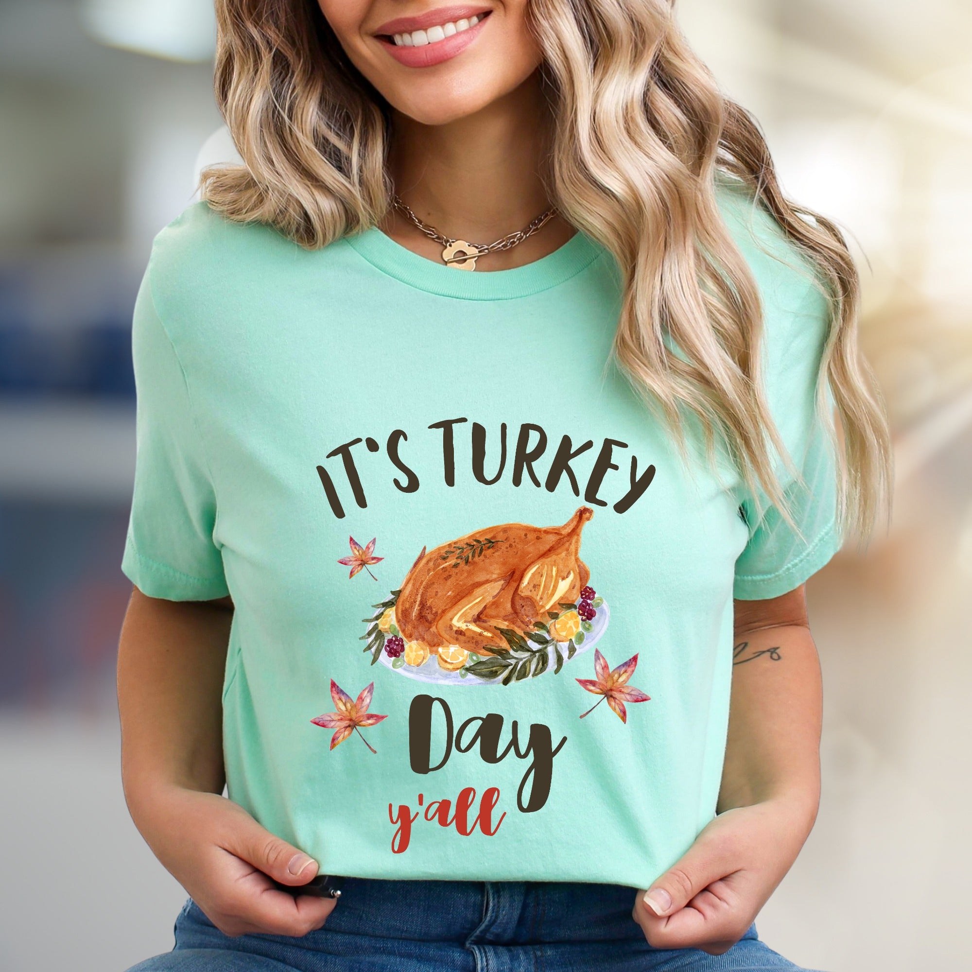 "It's Turkey Day Y'all" Festive Graphic Tee, a Southern Charm Pick for Celebration Lovers