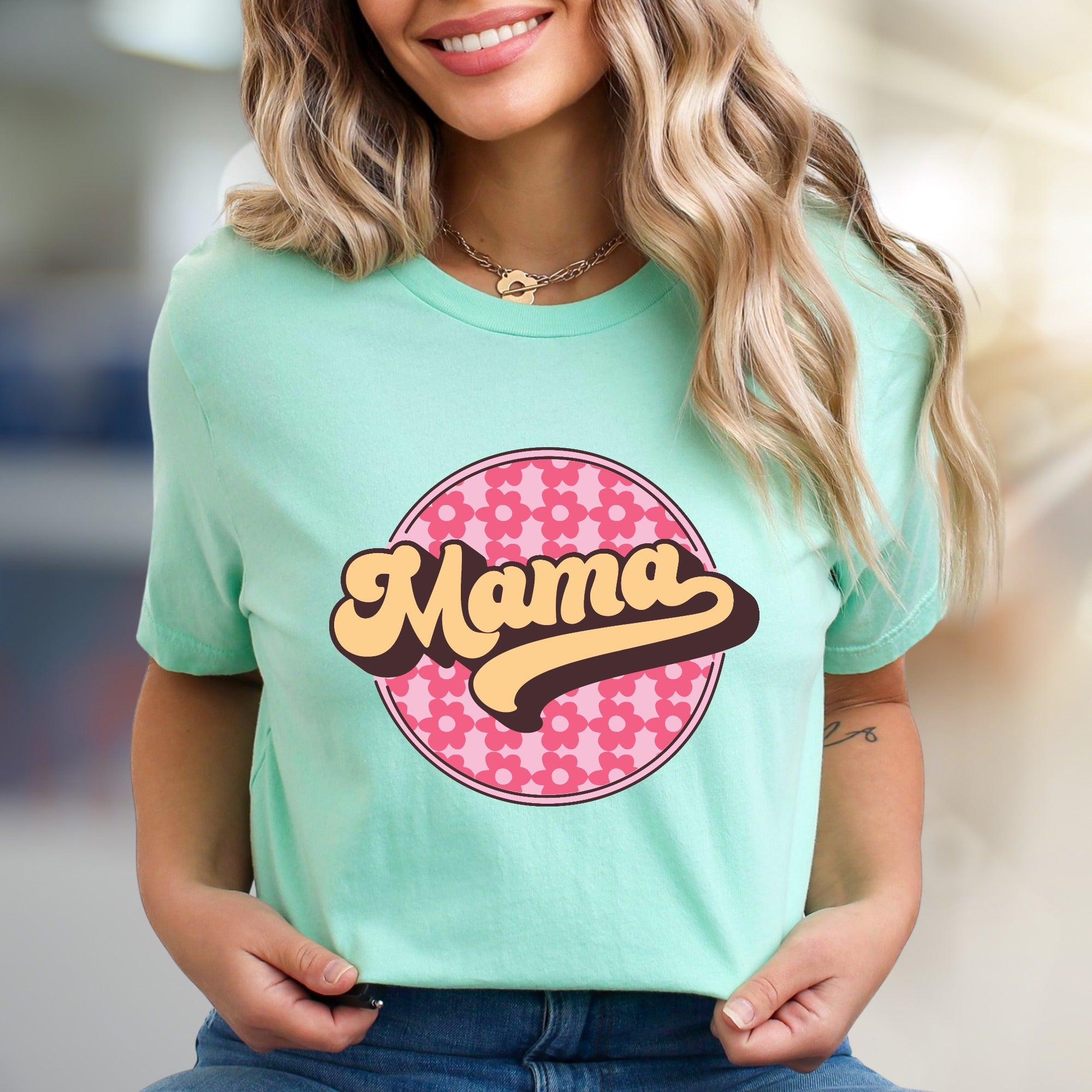 "Mama" Retro Floral Graphic Tee, a Groovy Style Pick for Everyday Moms