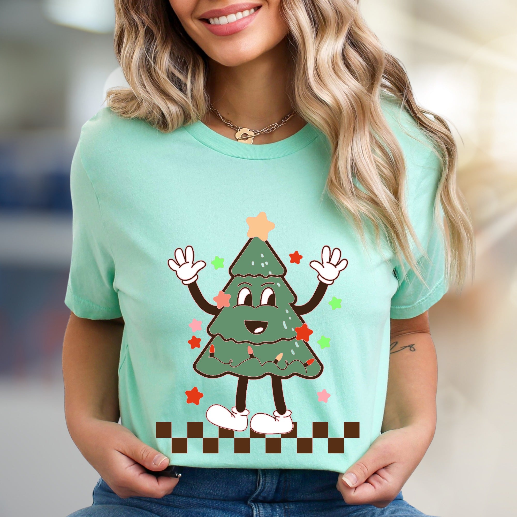 Waving Christmas Tree Retro Graphic Tee, a Festive Holiday Pick for Everyone