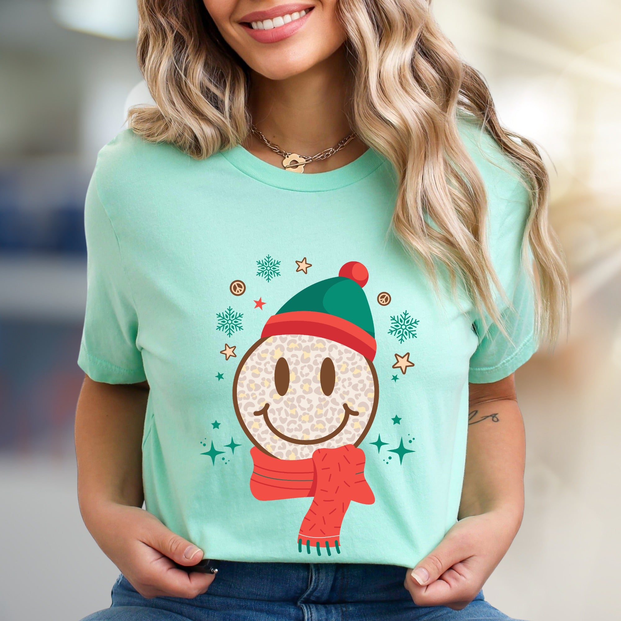 Leopard Smile Face Graphic Tee, a Festive Holiday Vibe for Everyone