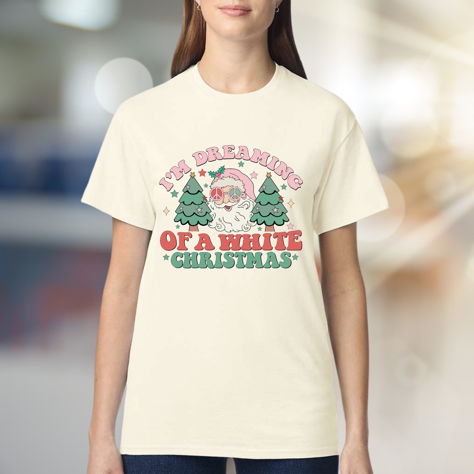 "I'm Dreaming of a White Christmas" Retro Santa Graphic Tee, a Festive Comfort Pick for Holiday Enthusiasts