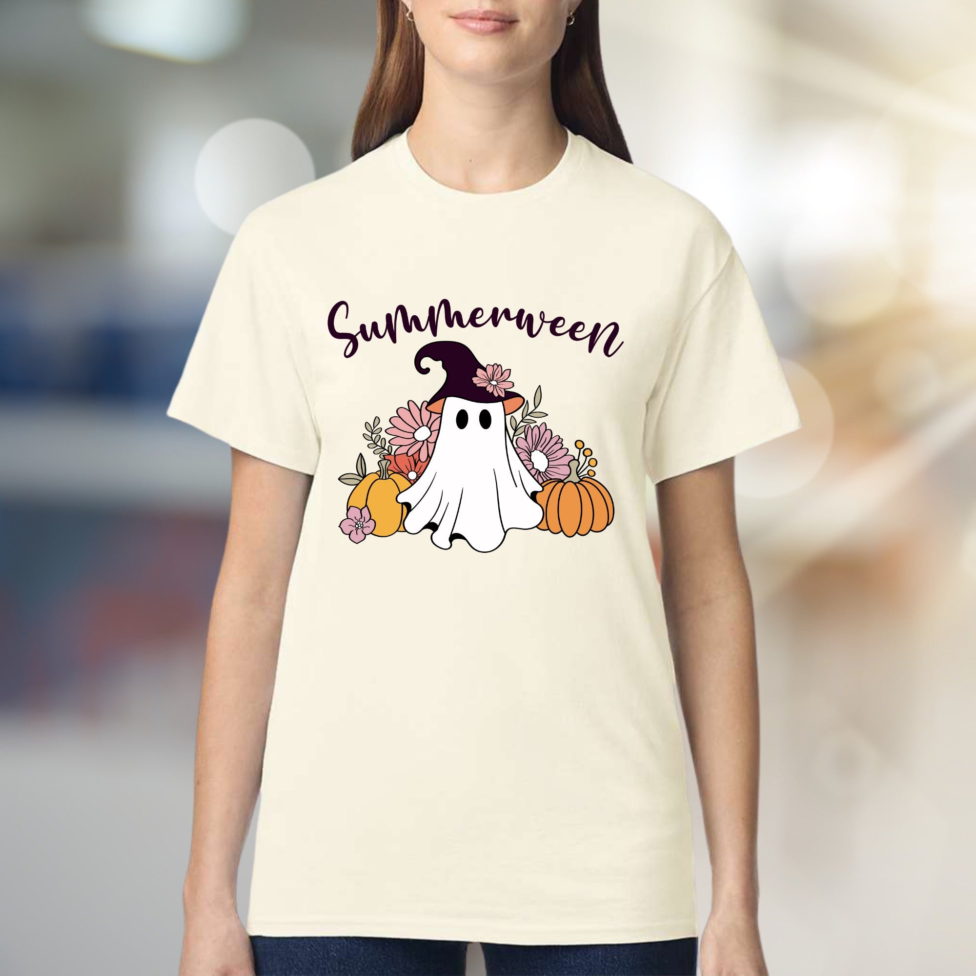 "Summerween" Spooky Cute Ghost Graphic Tee, a Whimsical Autumn Pick for Halloween Lovers