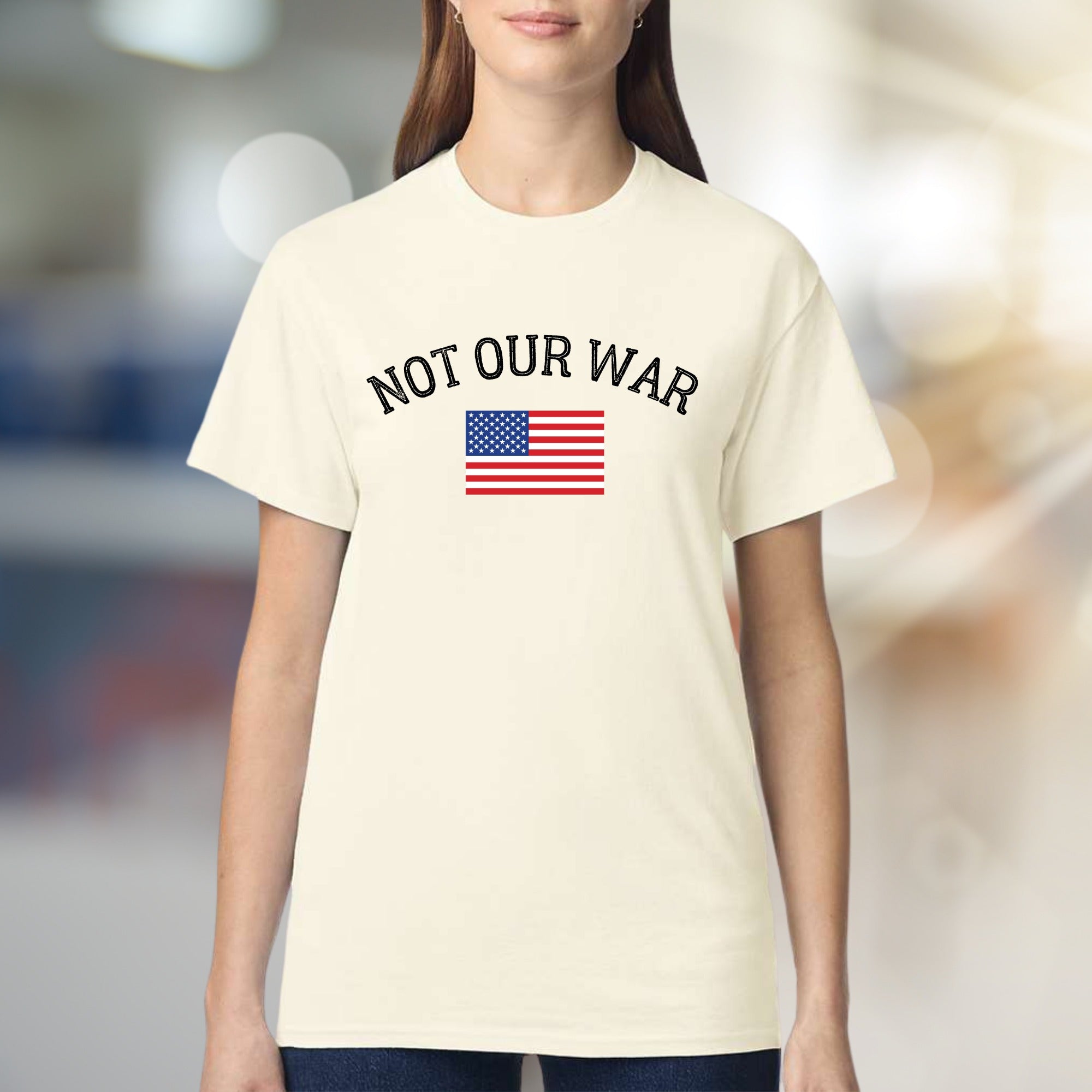 "NOT OUR WAR" American Flag Graphic Tee, a Patriotic Statement for Activists