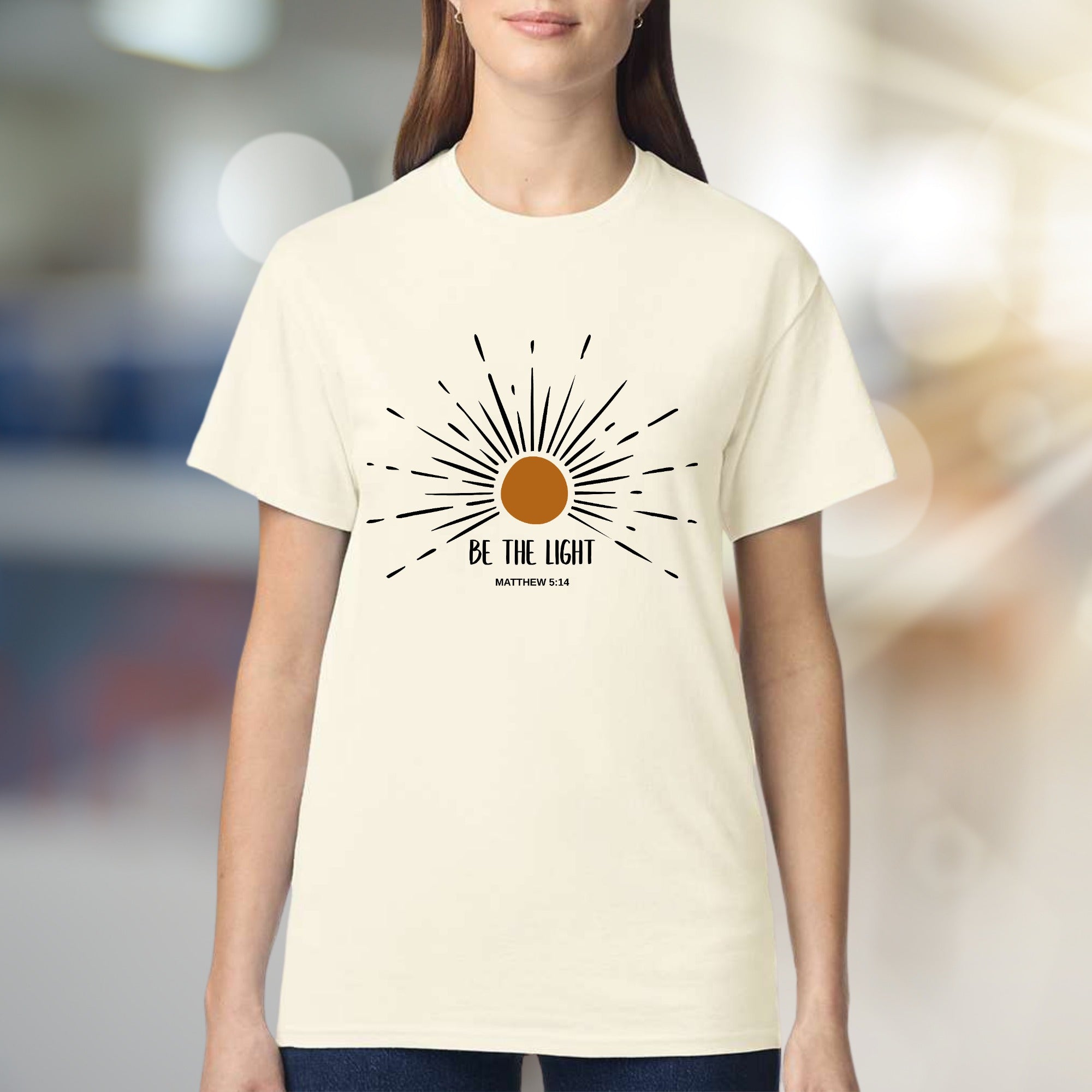 "Be The Light" Matthew 5:14 Scripture Graphic Tee, an Uplifting Christian Pick for Believers