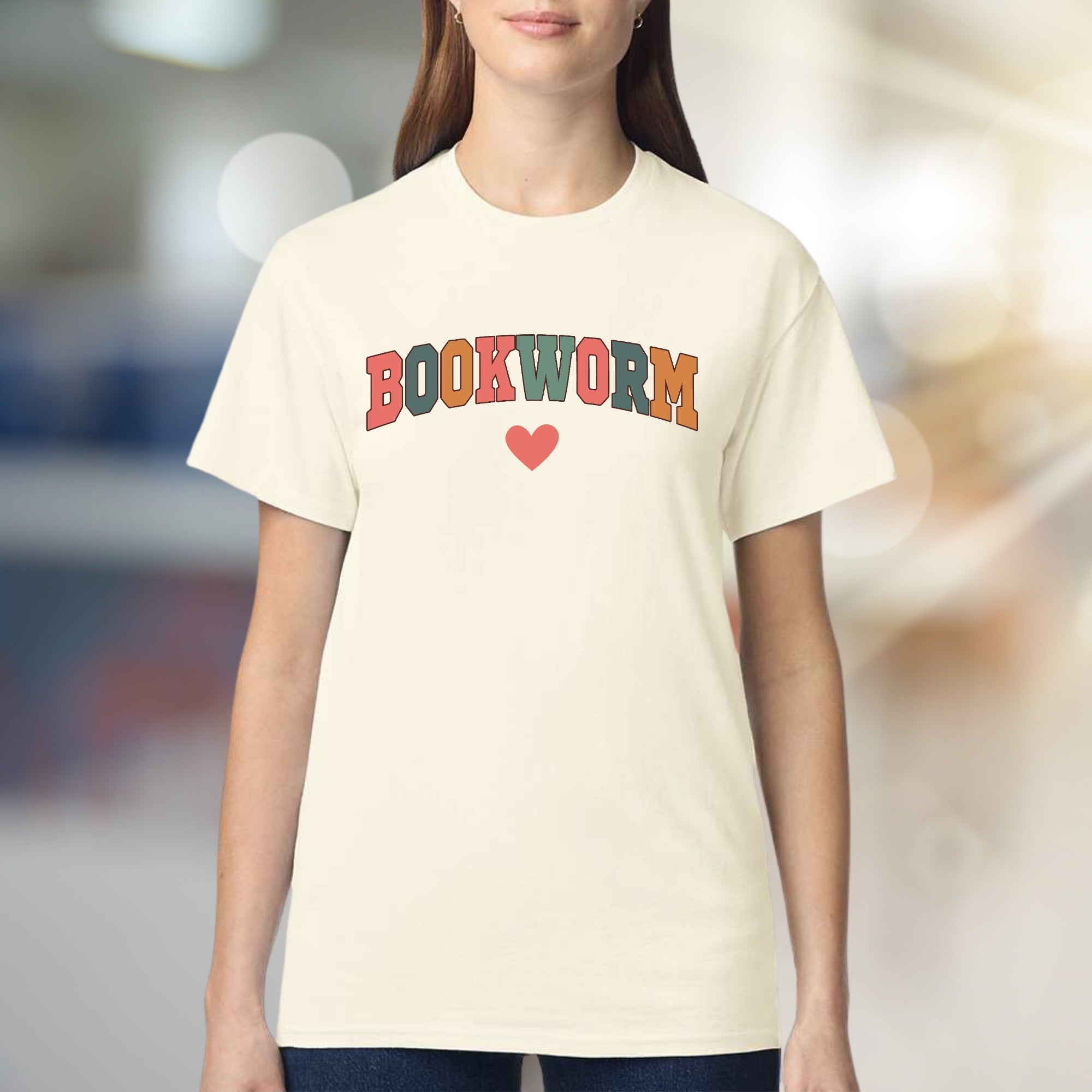 "BOOKWORM" Playful Arch Graphic Tee, a Literary Enthusiast's Everyday Style