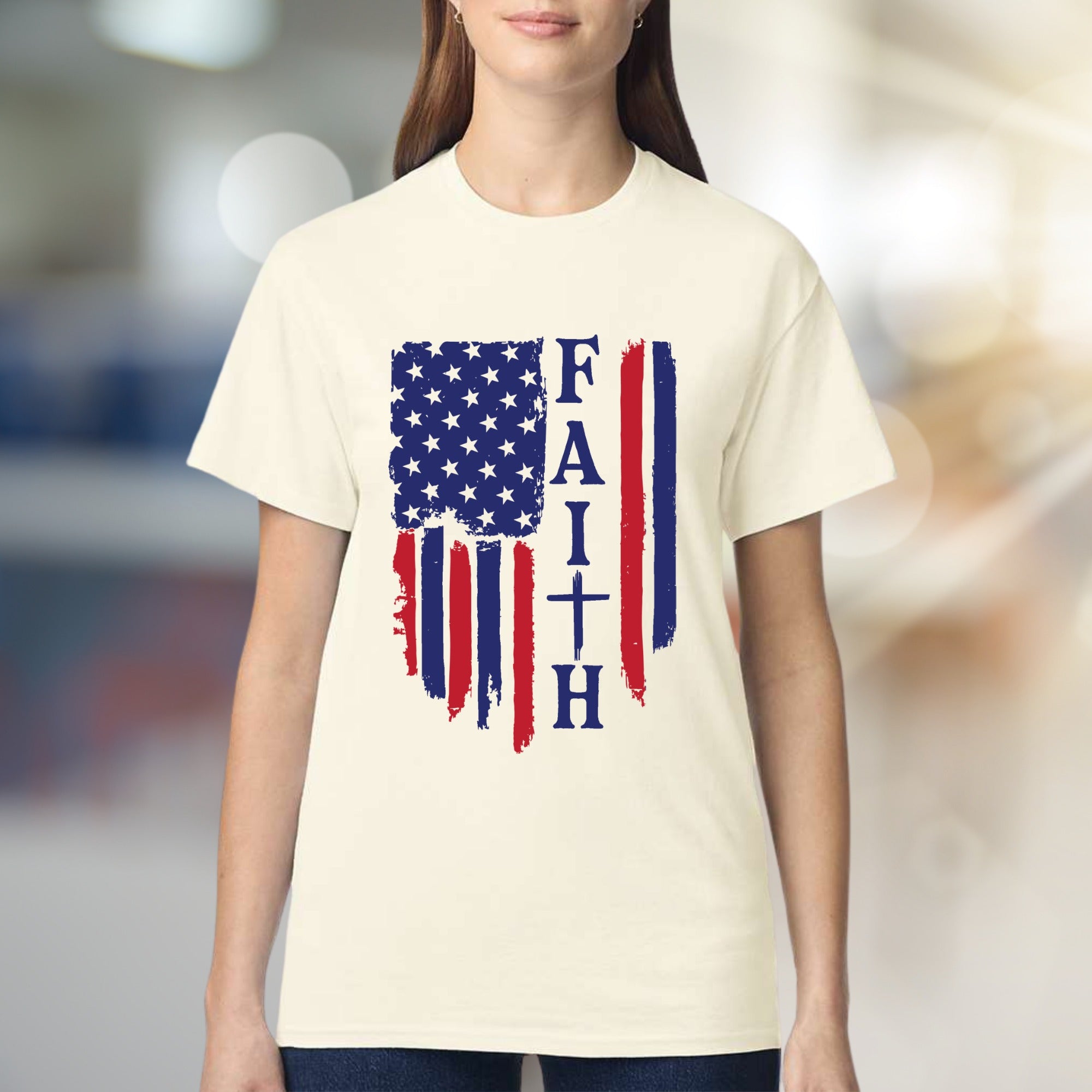 "FAITH" American Flag Graphic Tee, a Patriotic Expression for Believers