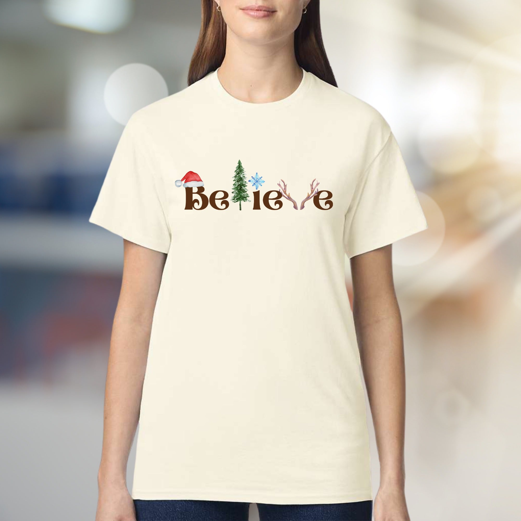 "BElieve" Festive Typography Graphic Tee, a Winter Holiday Pick for Everyone