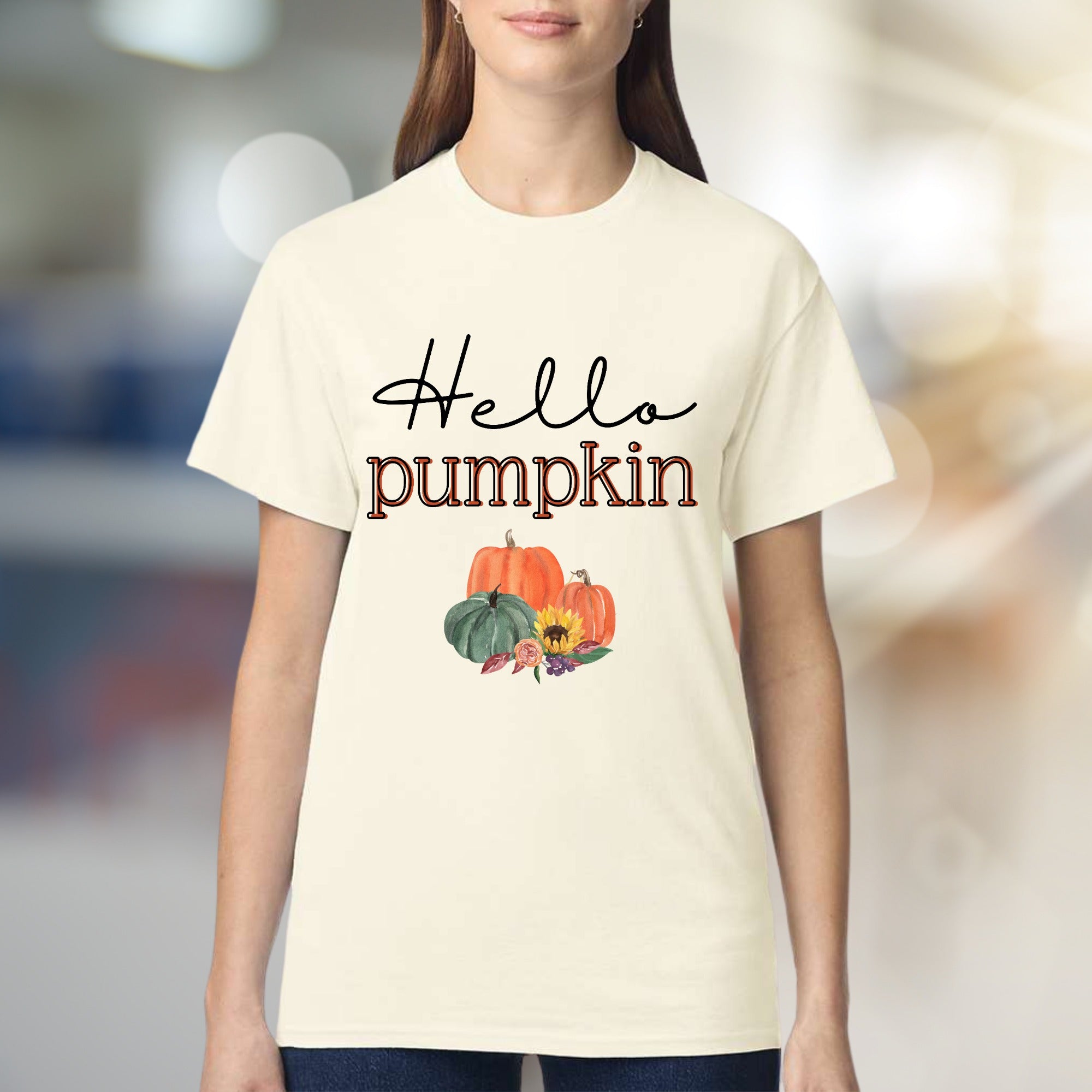 "Hello Pumpkin" Autumn Harvest Graphic Tee, a Cozy Fall Pick for Everyone