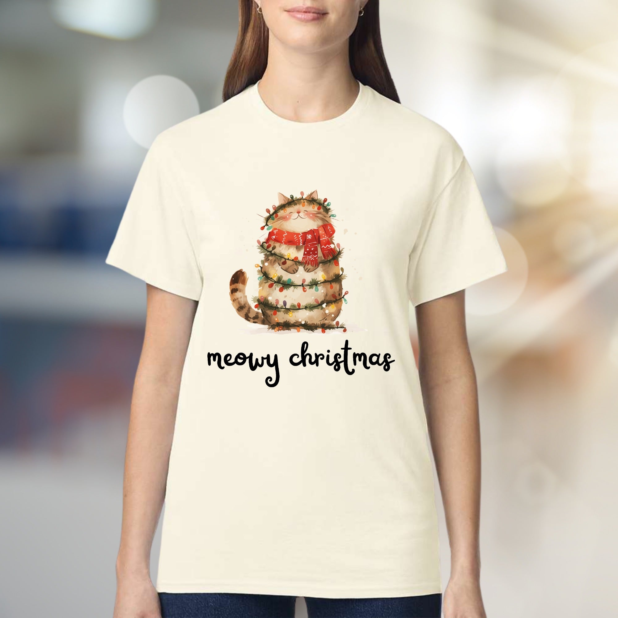 "Meowy Christmas" Cute Cat Graphic Tee, a Festive Pet Lover's Pick for the Holidays
