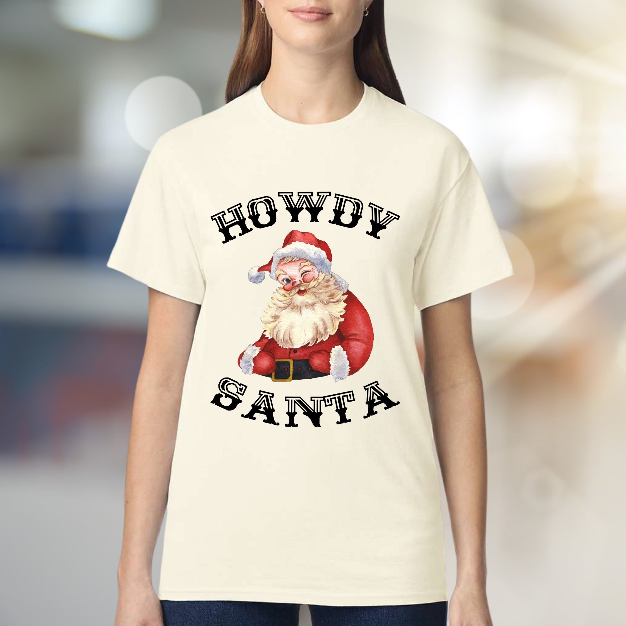 “Howdy Santa” Winking Santa Graphic Tee, a Festive Country Pick for Christmas Lovers