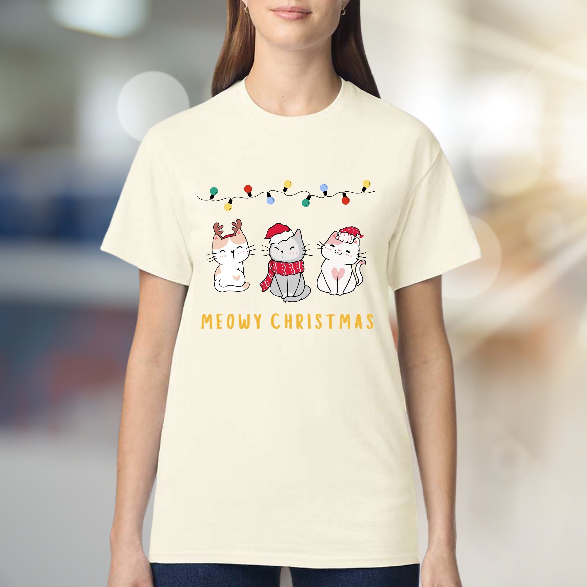 "MEOWY CHRISTMAS" Cute Kitten Graphic Tee, a Festive Pet Lover's Pick for the Holidays