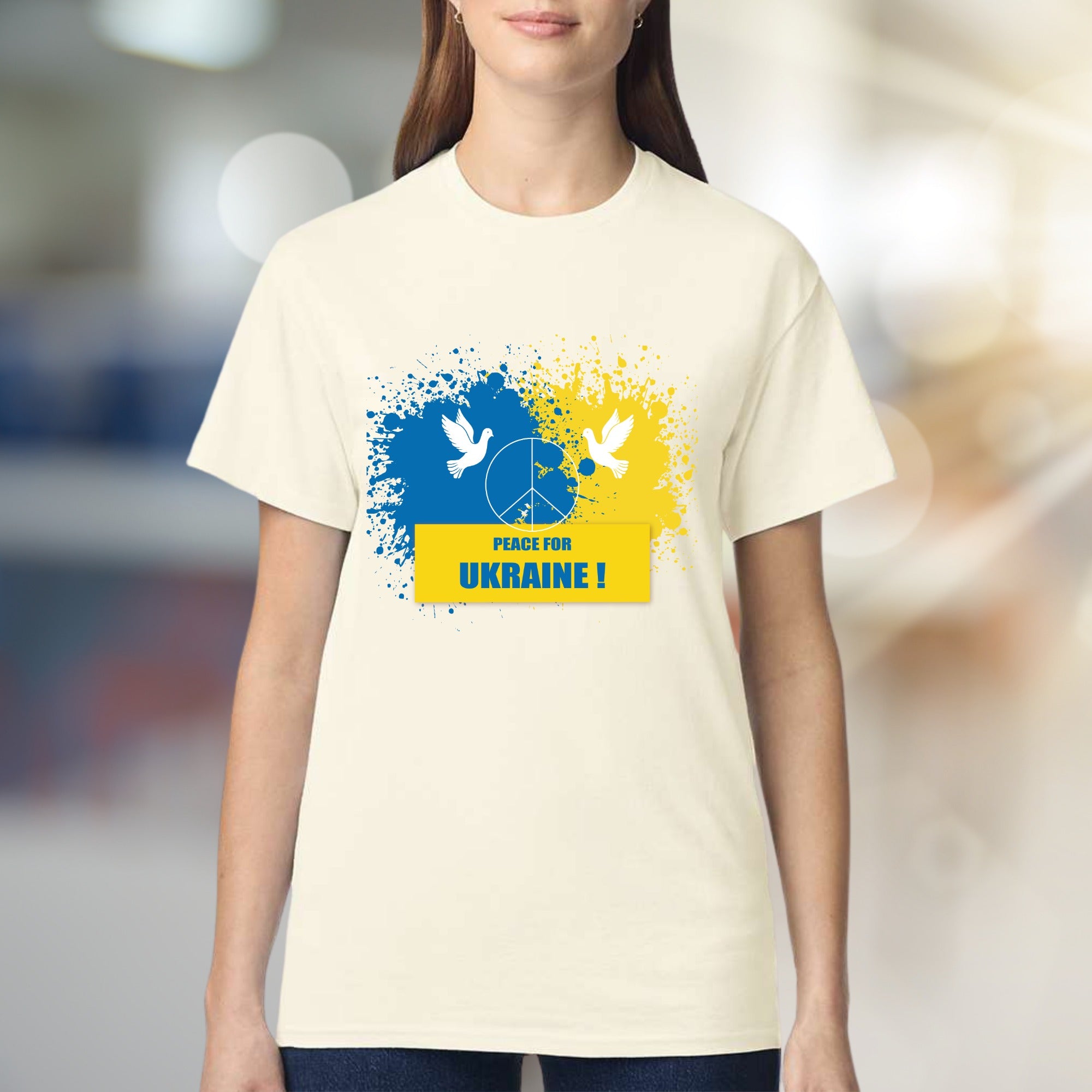 "Peace for Ukraine!" Splatter Peace Tee, a Statement Piece for Advocates