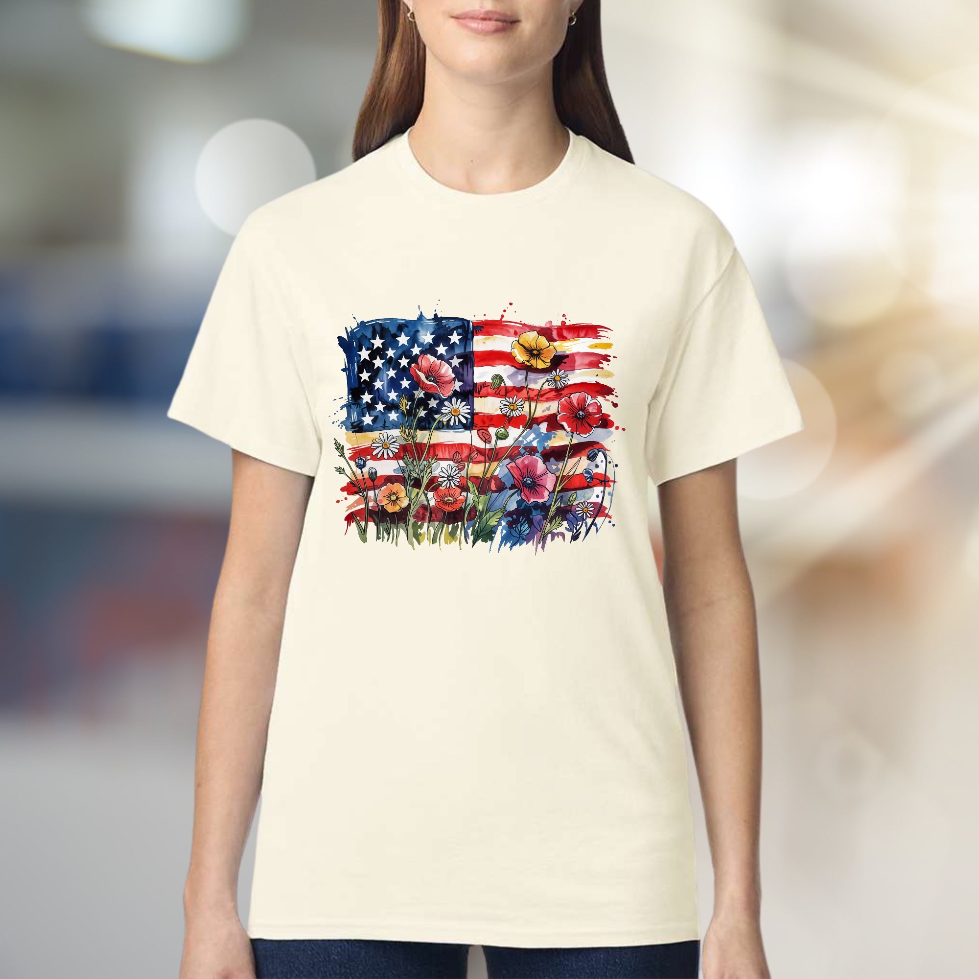 Floral America Graphic Tee, a Patriotic Art Pick for Everyone