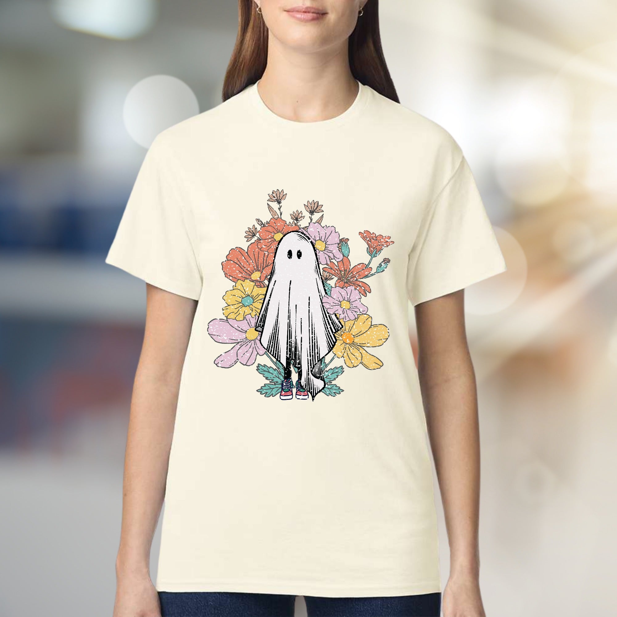 Floral Ghost Aesthetic Graphic Tee, a Whimsical Pick for Halloween & Beyond