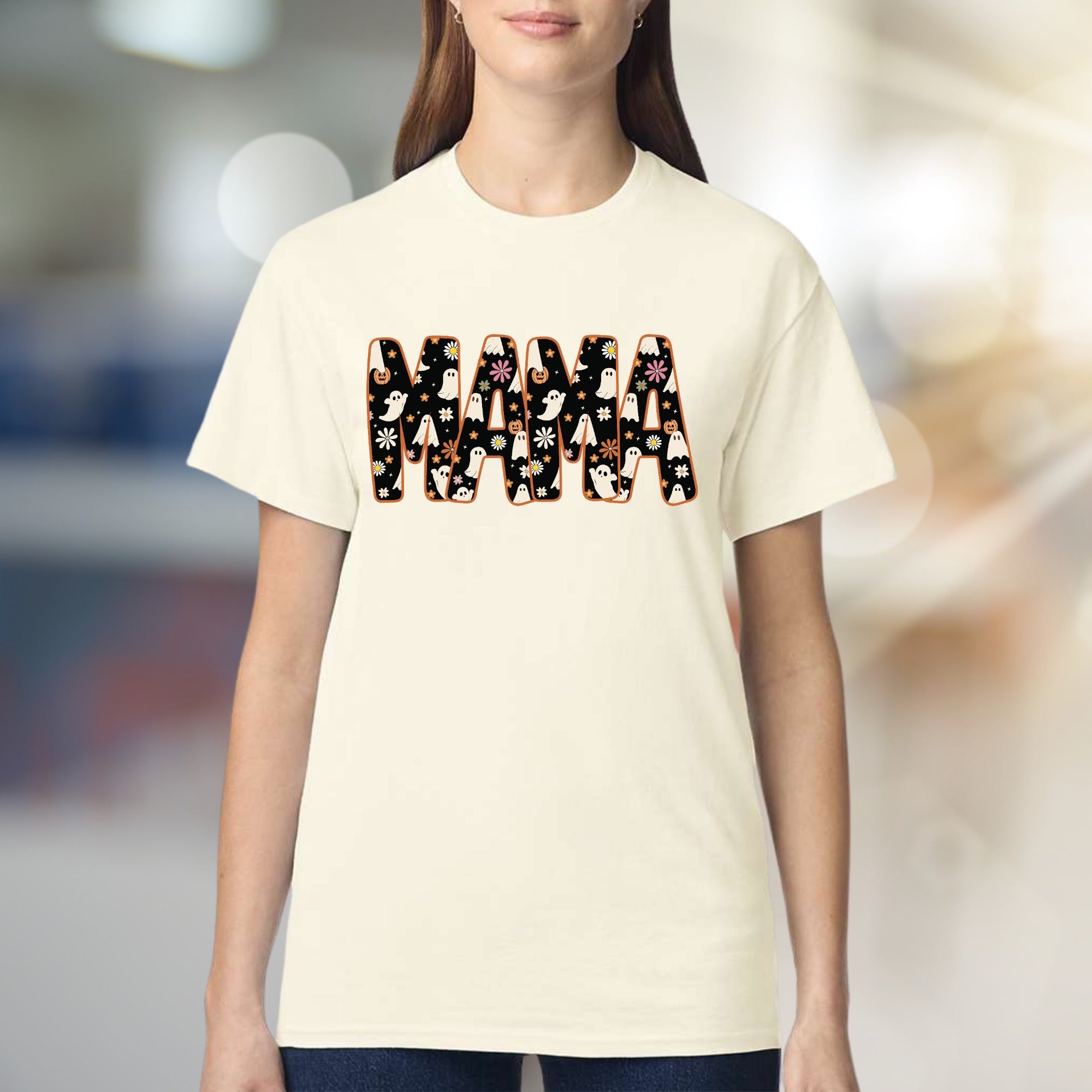 "MAMA" Spooky Floral Graphic Tee, a Retro-Spooky Pick for Halloween Lovers