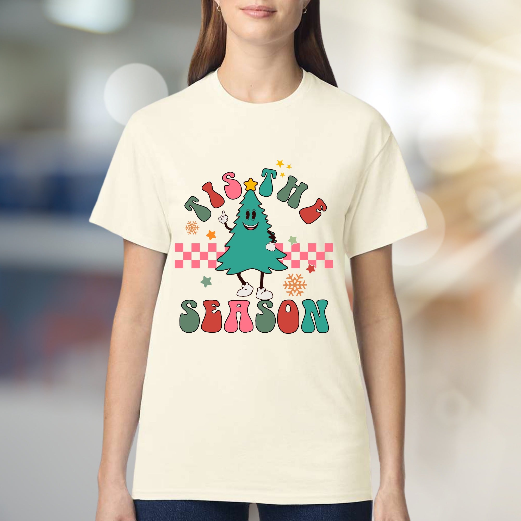 "Tis The Season" Retro Christmas Tree Graphic Tee, a Festive Holiday Pick for Enthusiasts
