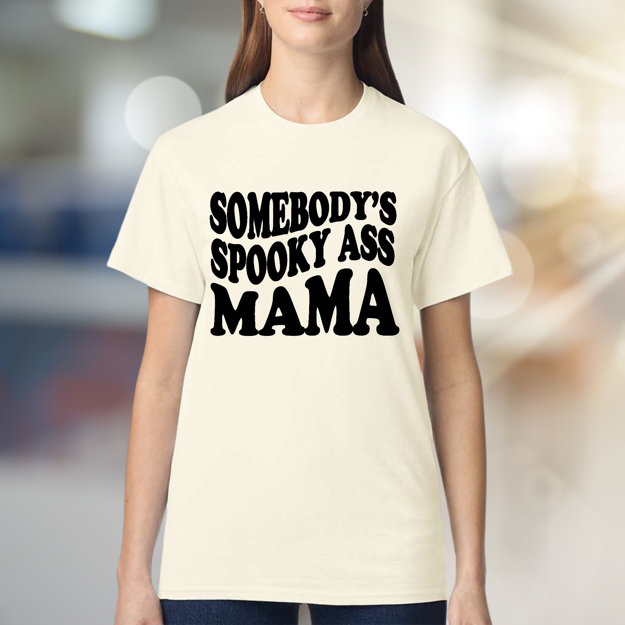 "Somebody's Spooky Ass Mama" Halloween Groovy Graphic Tee, a Funny Mama Spooky Season Pick for Moms