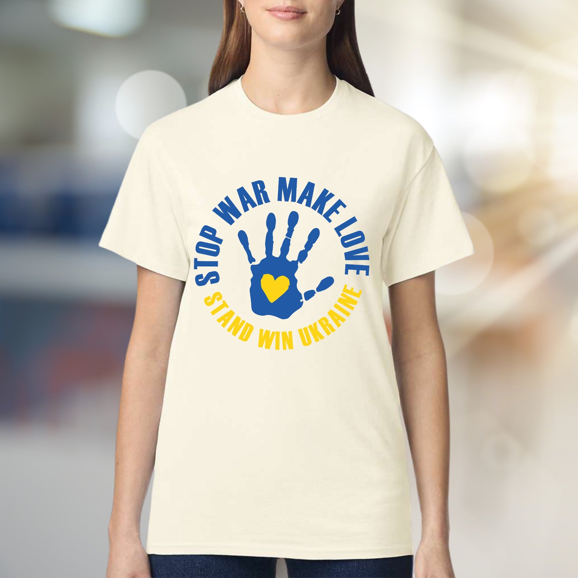"STOP WAR MAKE LOVE STAND WIN UKRAINE" Solidarity Graphic Tee, a Statement Piece for Advocates