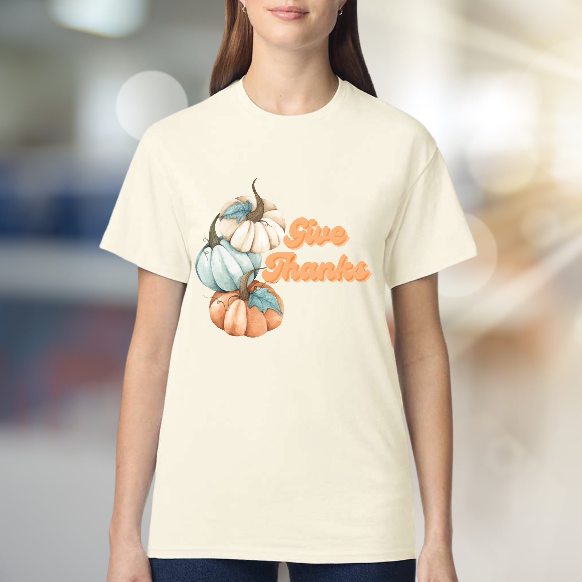 "Give Thanks" Autumn Pumpkin Graphic Tee, a Grateful Fall Pick for Everyone