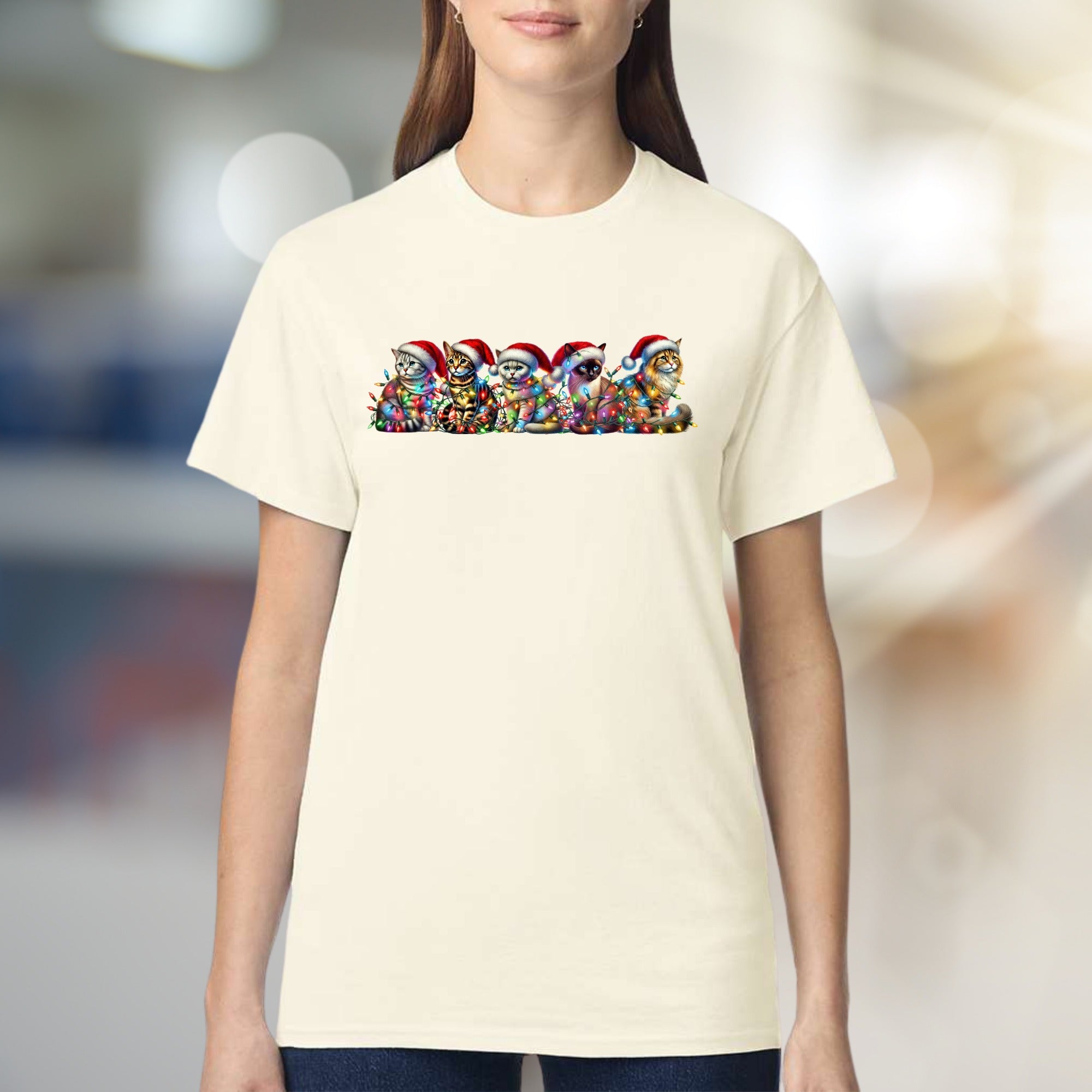 Christmas Cats in Lights Graphic Tee, a Festive Holiday Pet Lover Pick