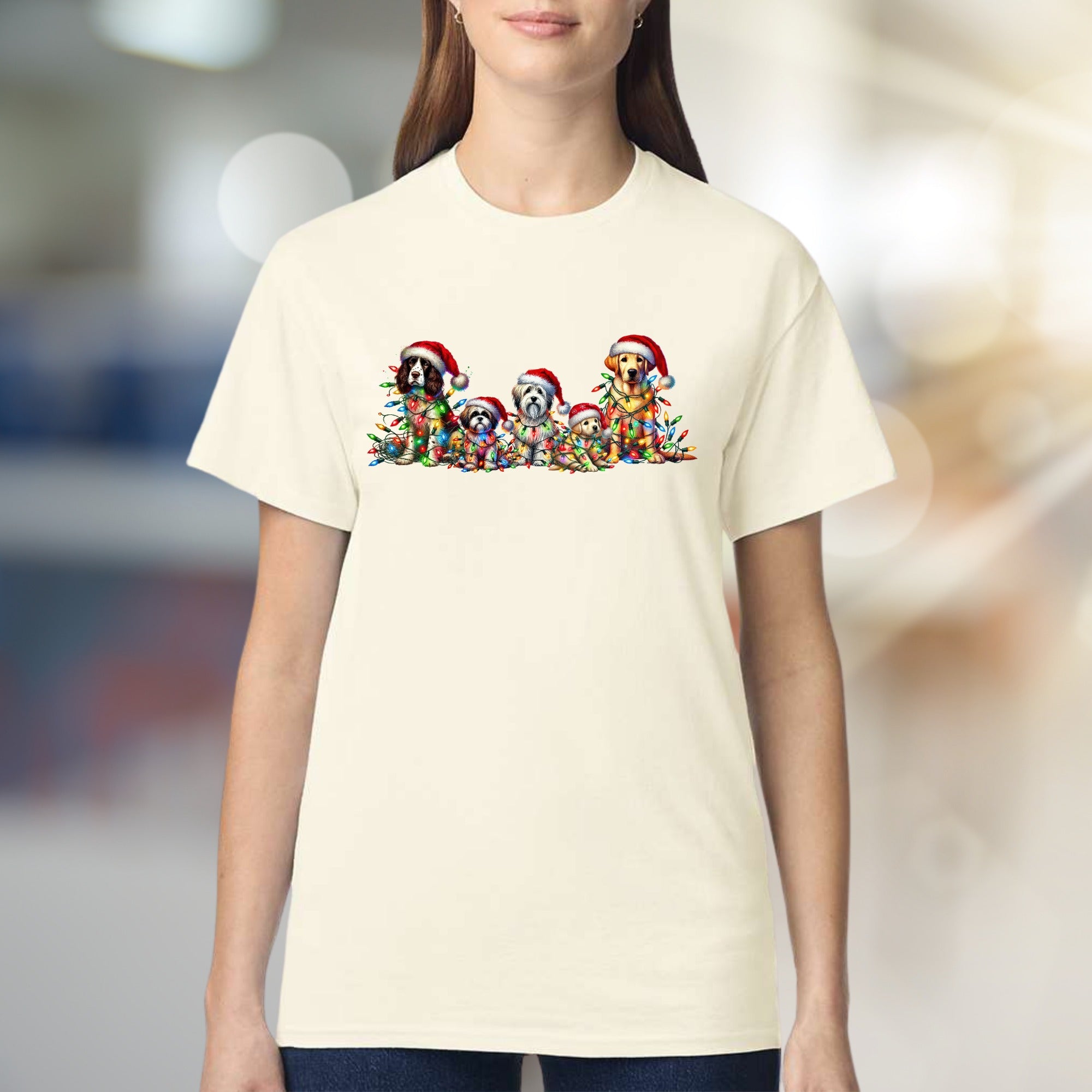 Chrismas Dogs Lights Graphic Tee, a Festive Holiday Pet-Lover Pick for Everyone