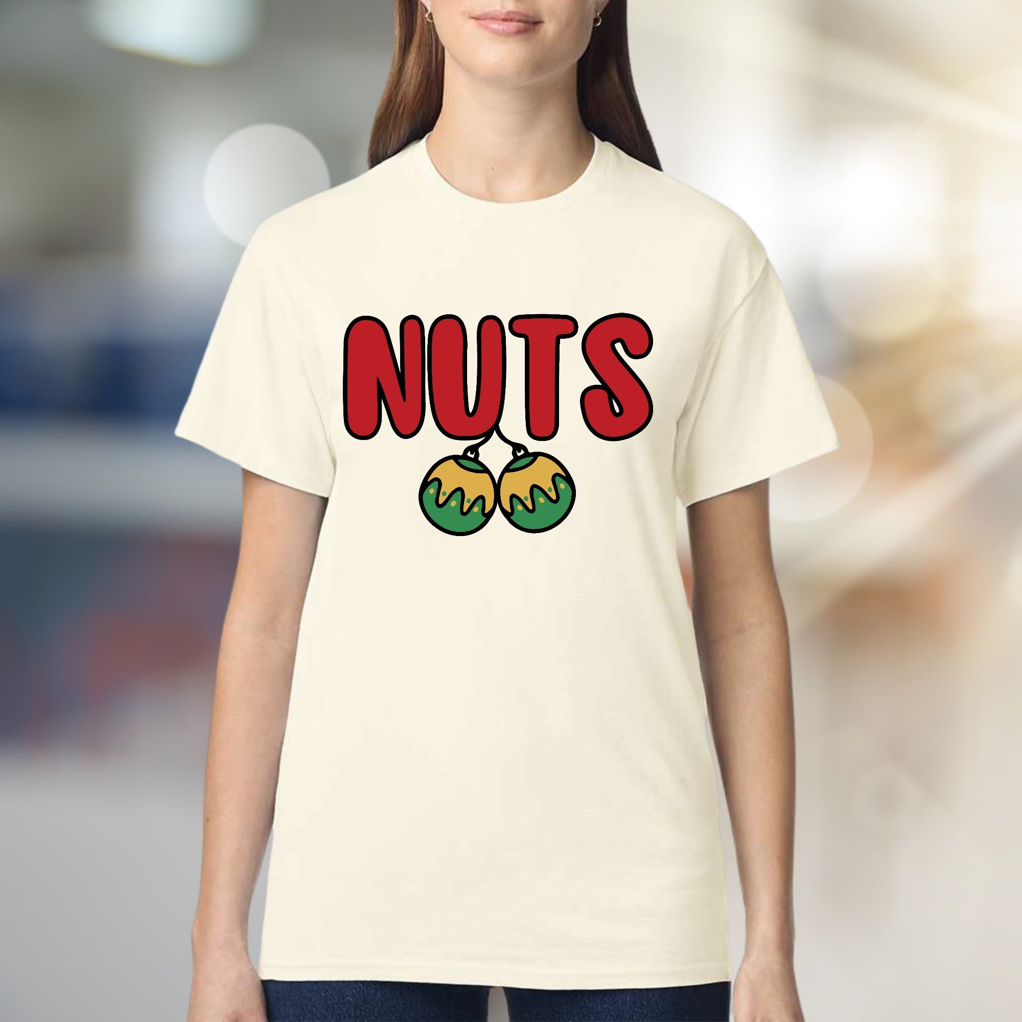 "NUTS" Holiday Balls Graphic Tee, a Festive Pick for Humor Enthusiasts