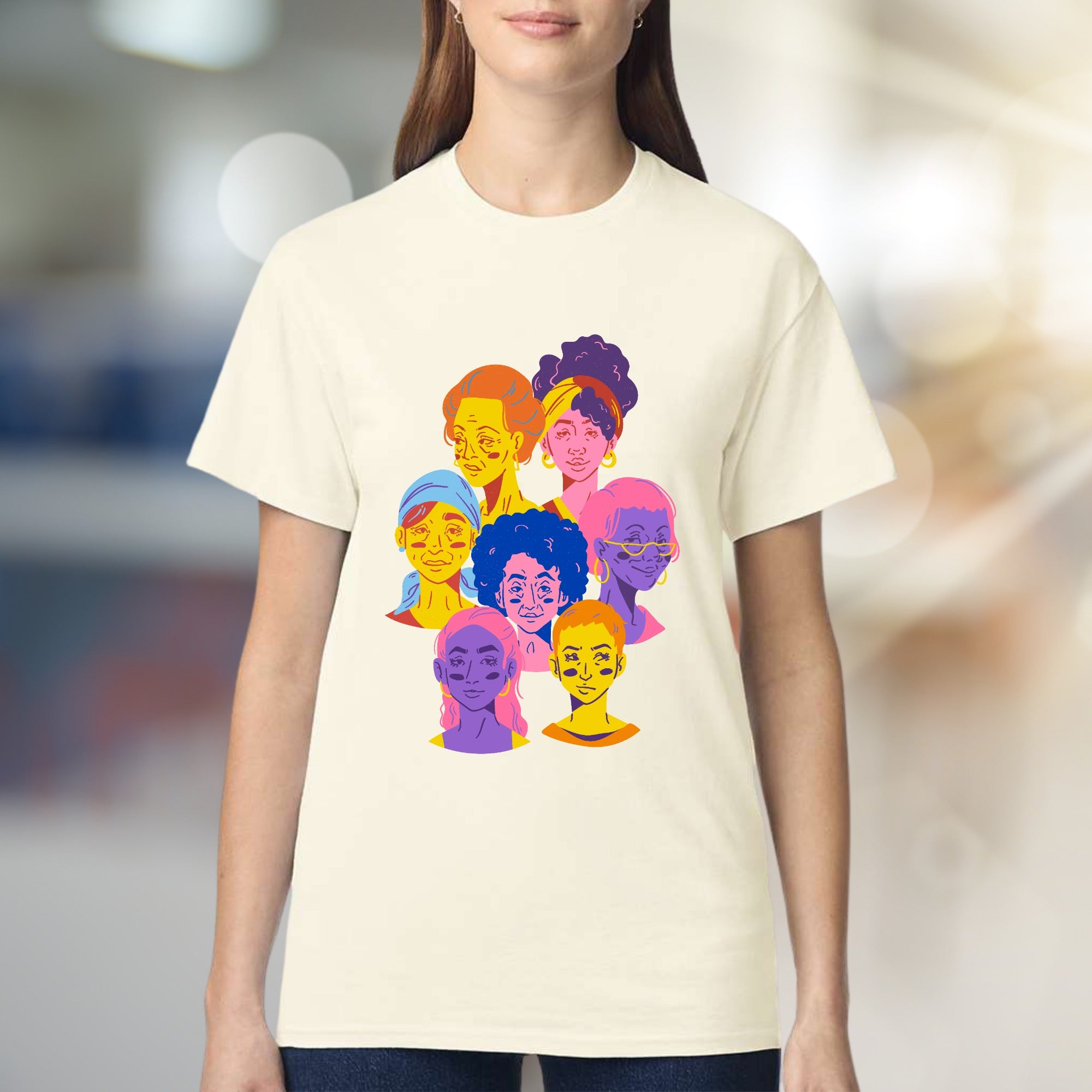 Vibrant Faces Diversity Tee, Artistic Graphic Pick for Inclusivity Advocates