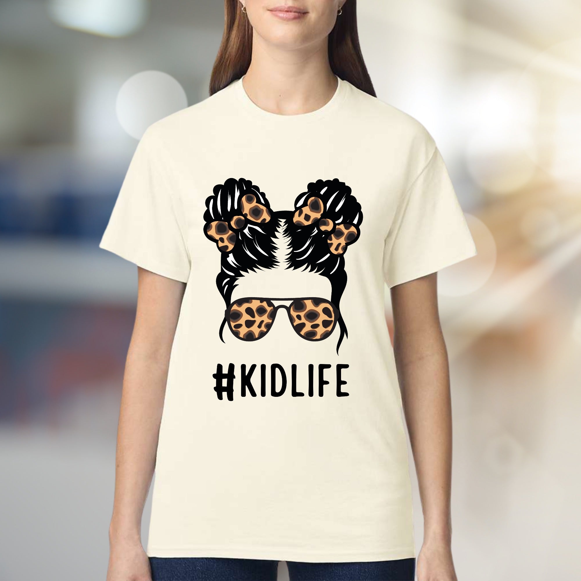 #KIDLIFE Messy Hair Bun Leopard Sunglasses Graphic Tee, a Mom Life Pick for Parents