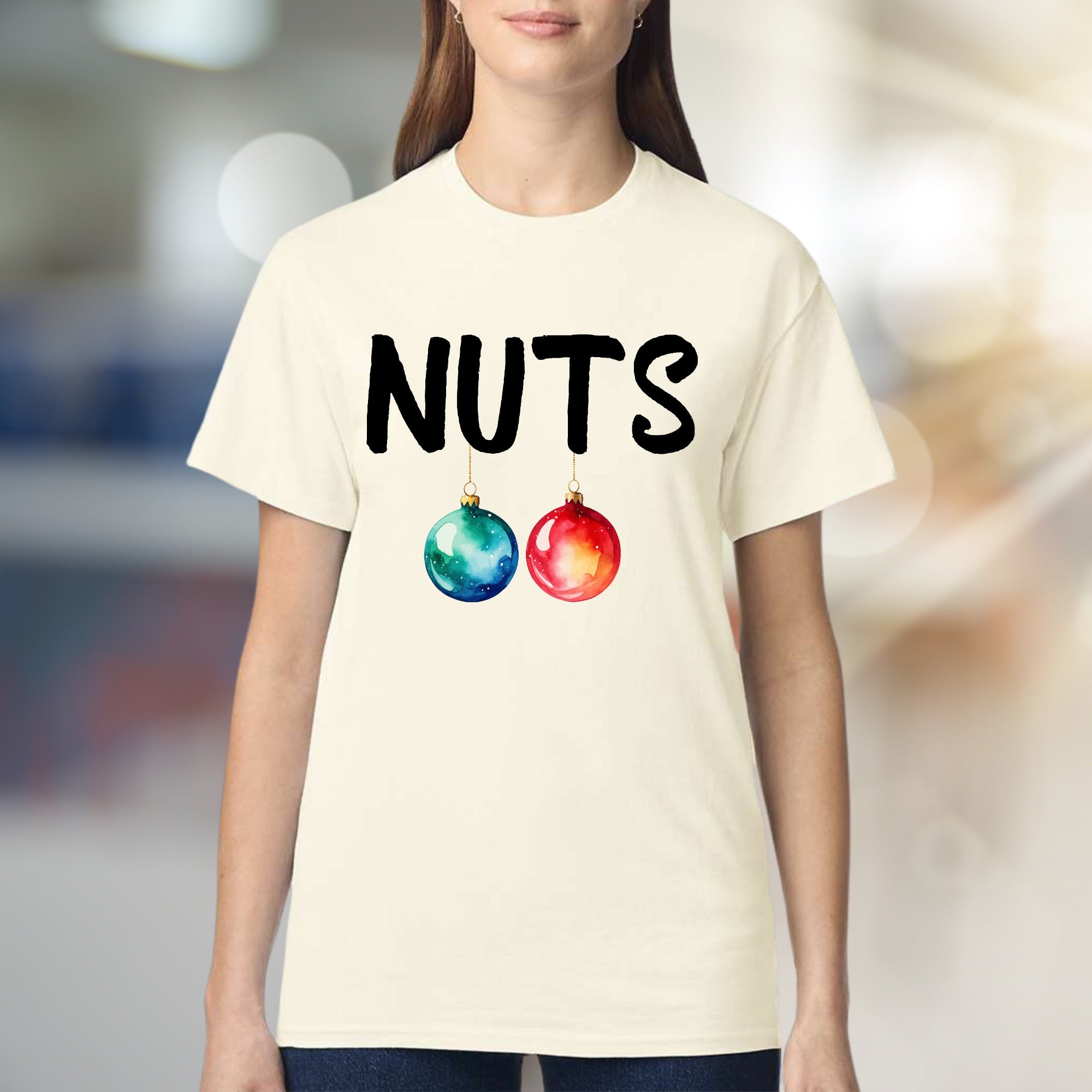 "NUTS" Christmas Ornaments Graphic Tee, a Funny Holiday Pick for Everyone