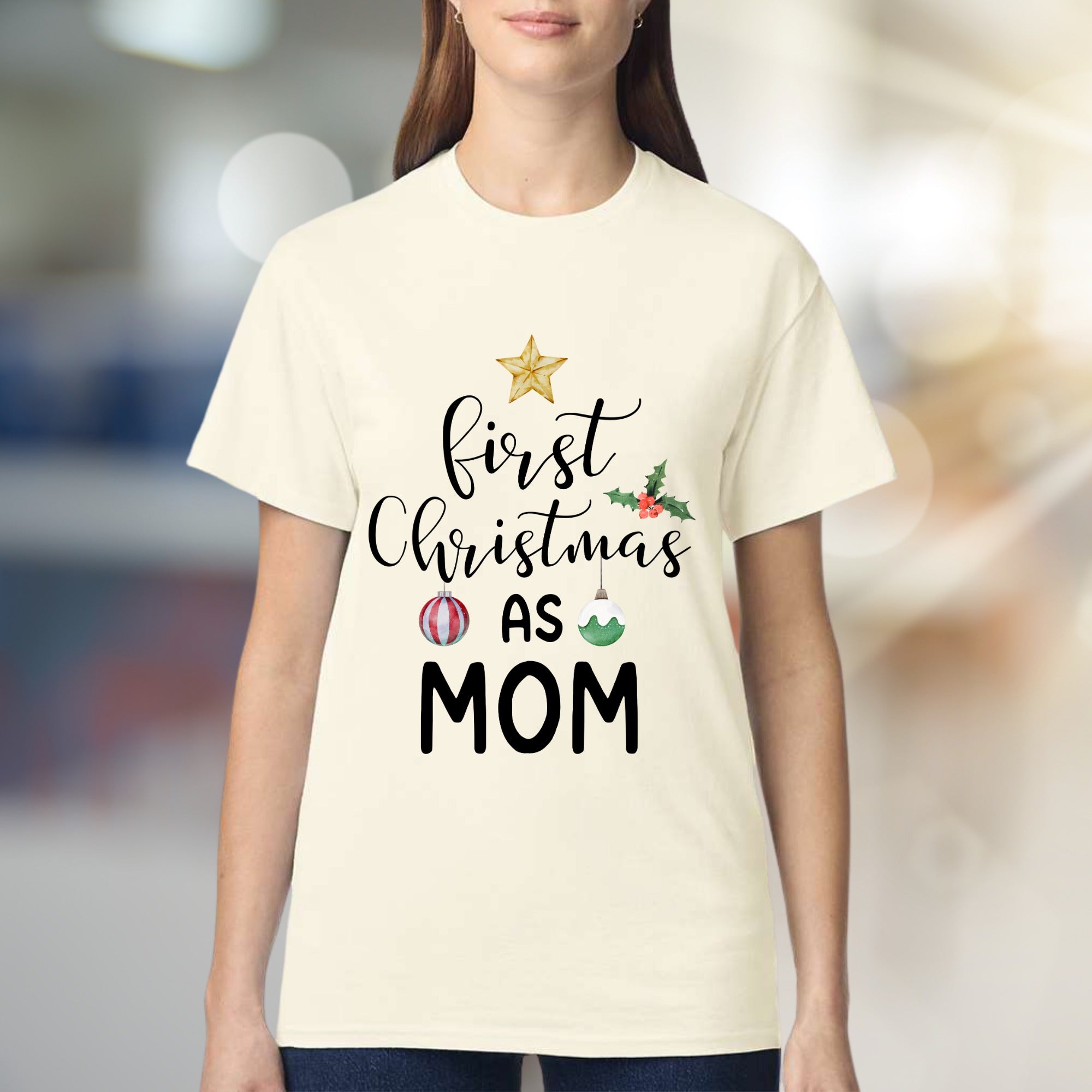 "First Christmas As Mom" Festive Graphic Tee, a Heartfelt Keepsake for New Mothers