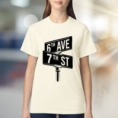 "6th Ave 7th St" NYC Street Sign Graphic Tee, a City Lover's Pick for Urban Explorers