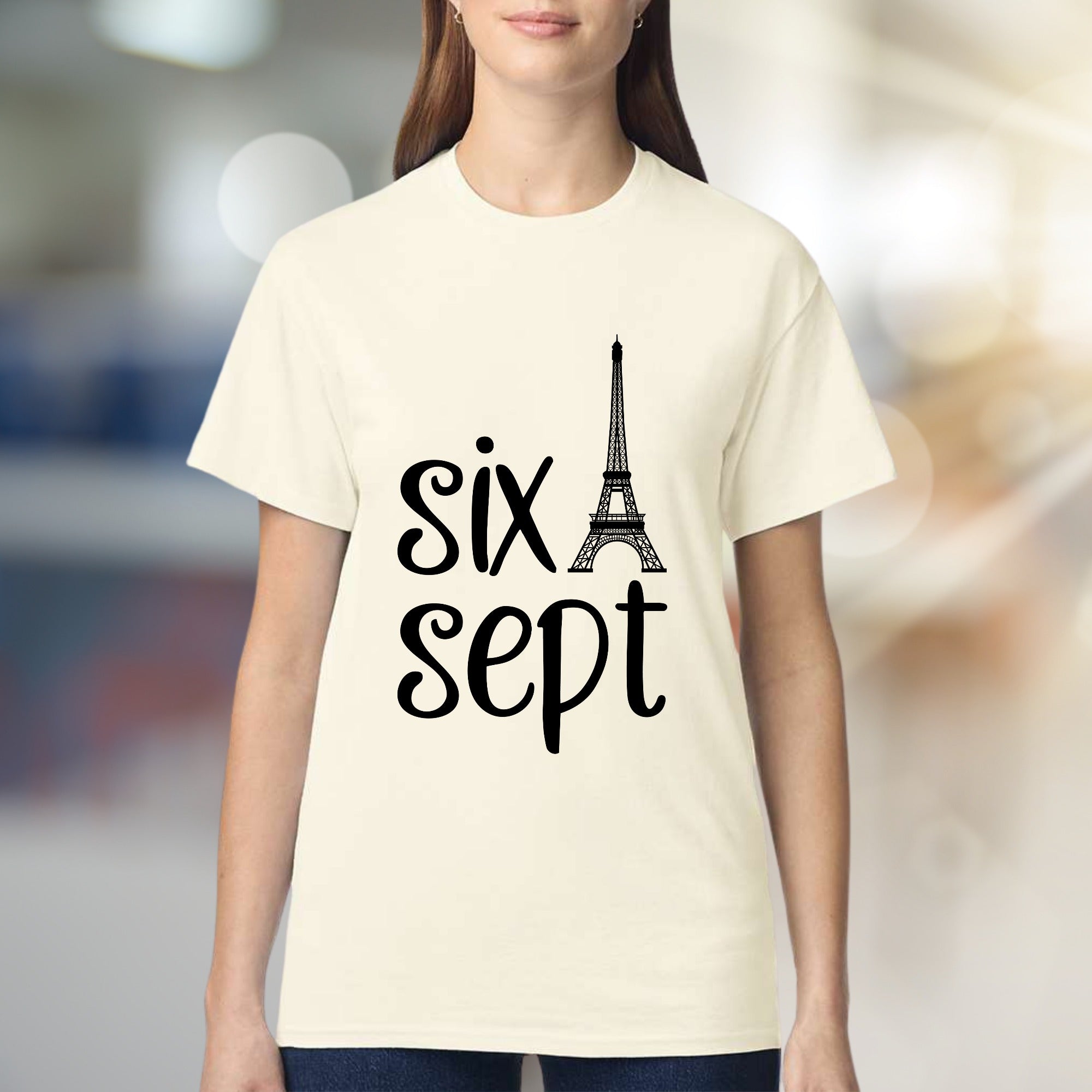 "Six Sept" Eiffel Tower Graphic Tee, a Parisian Chic Pick for Date Nights