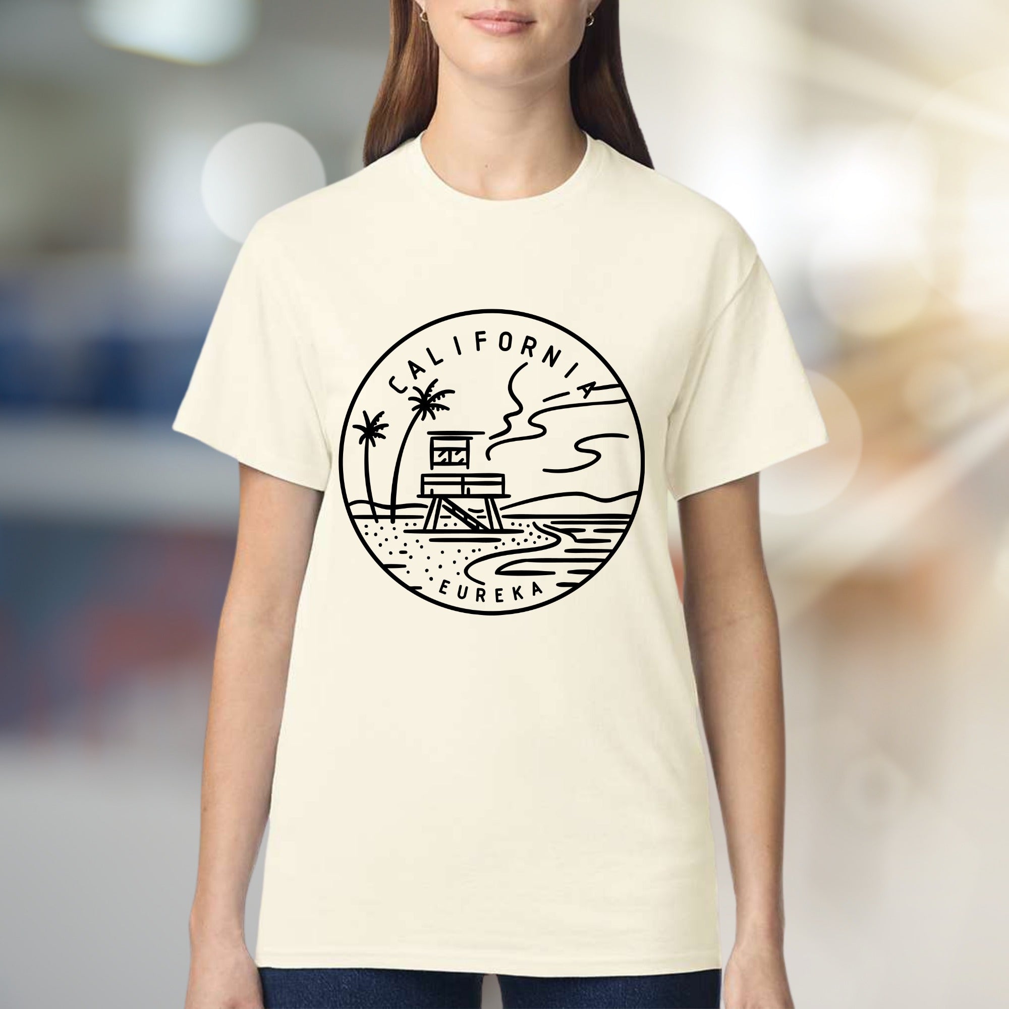 "CALIFORNIA EUREKA" Coastal Horizon Graphic Tee, a Beach Vibes Pick for Travelers
