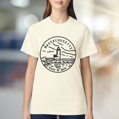"Massachusetts State of Bays" Coastal Lighthouse Graphic Tee, a Nautical Pick for Sea Lovers