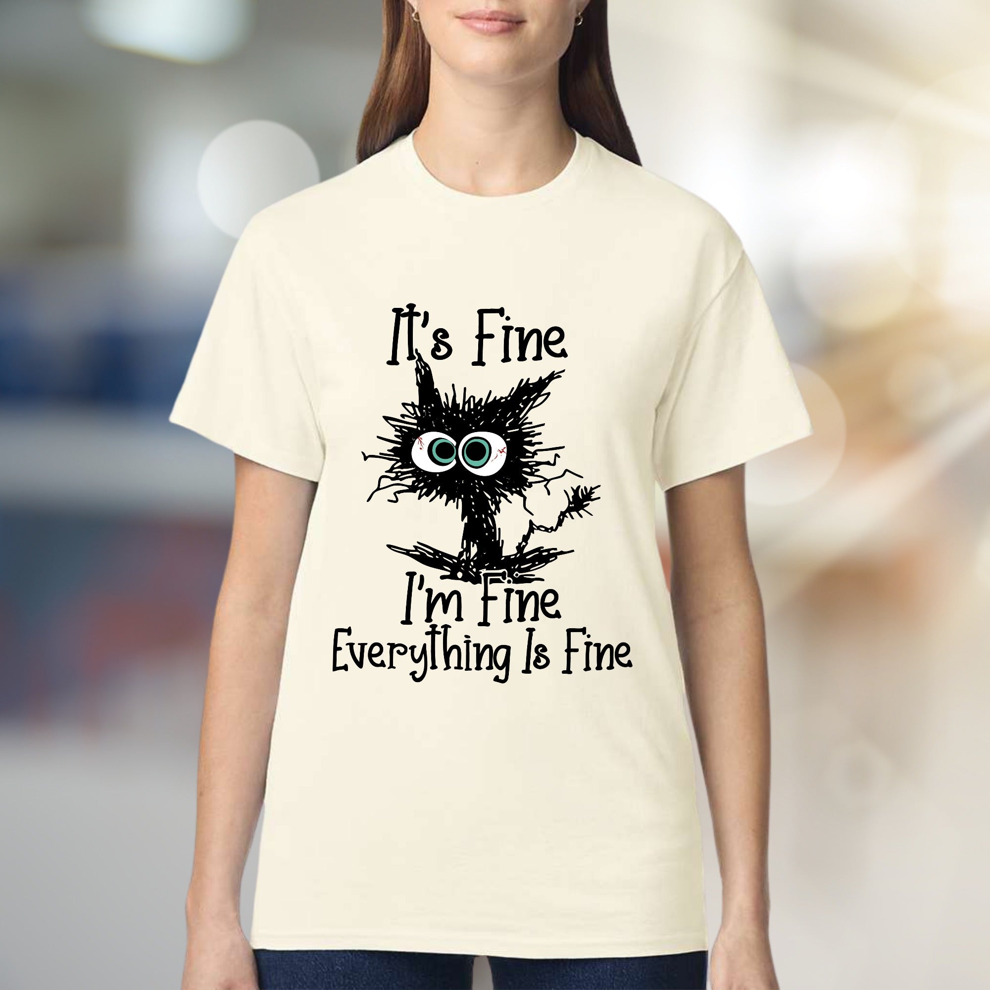 "It's Fine I'm Fine Everything Is Fine" Funny Cat Graphic Tee, a Witty Pick for Humor Lovers