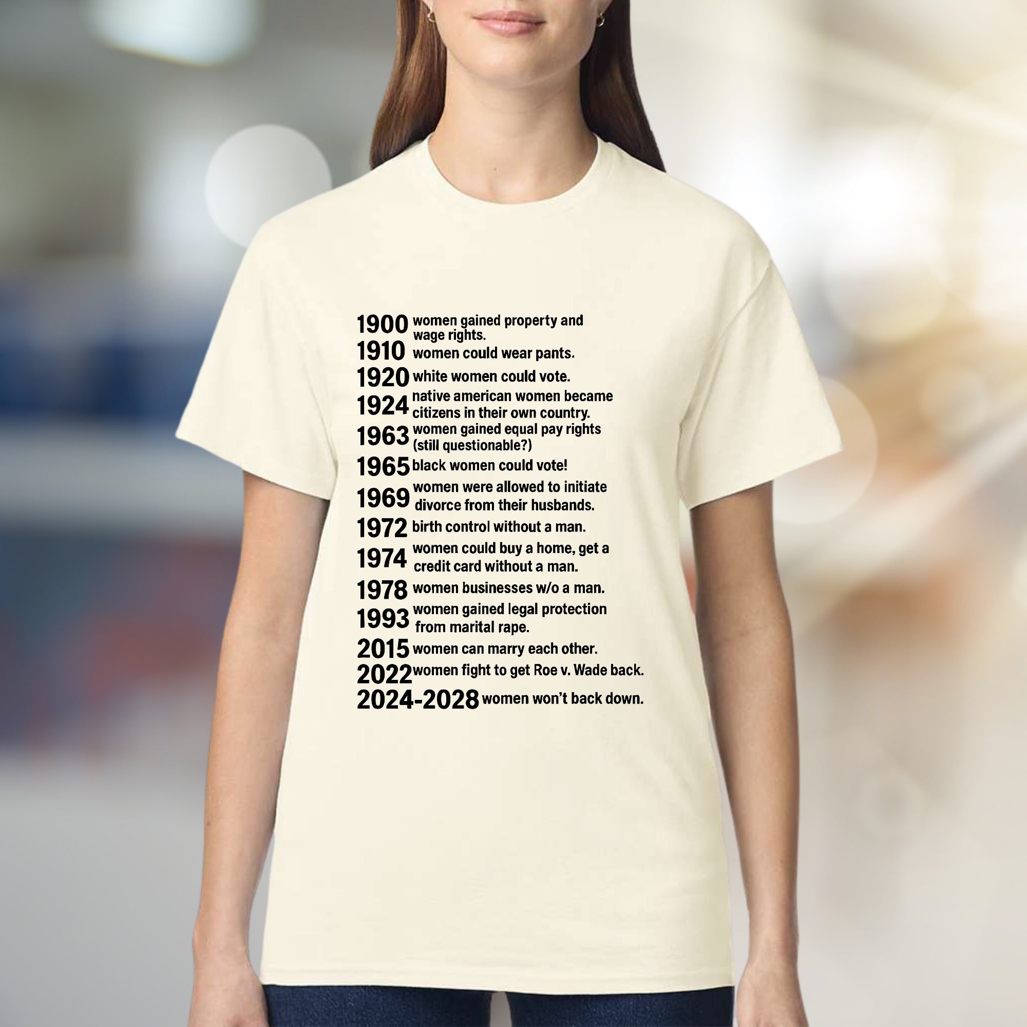 "Women Won't Back Down" Feminist Timeline Graphic Tee, a Statement Pick for Activists