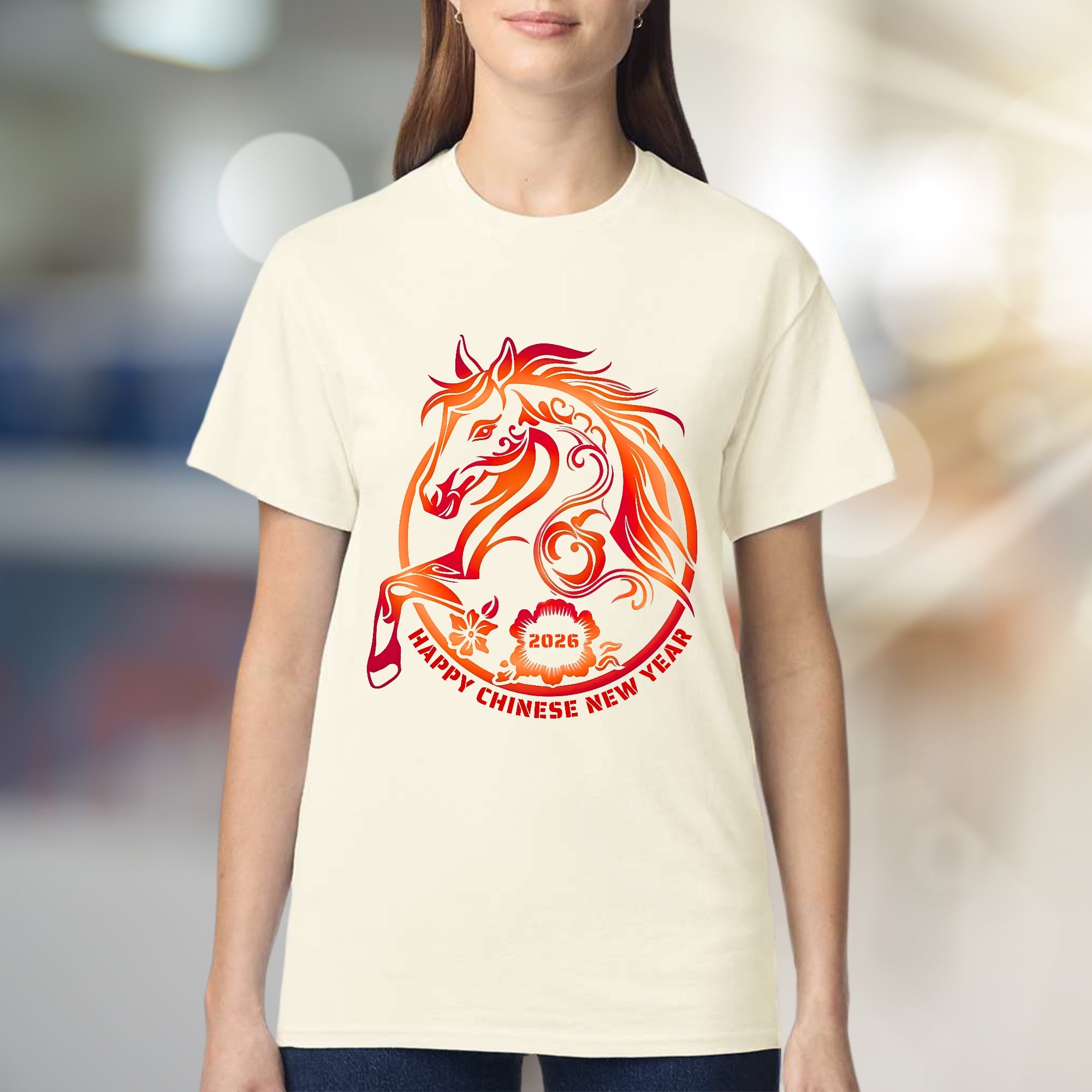 "HAPPY CHINESE NEW YEAR 2026" Golden Horse Graphic Tee, an Auspicious Celebration Unisex Top