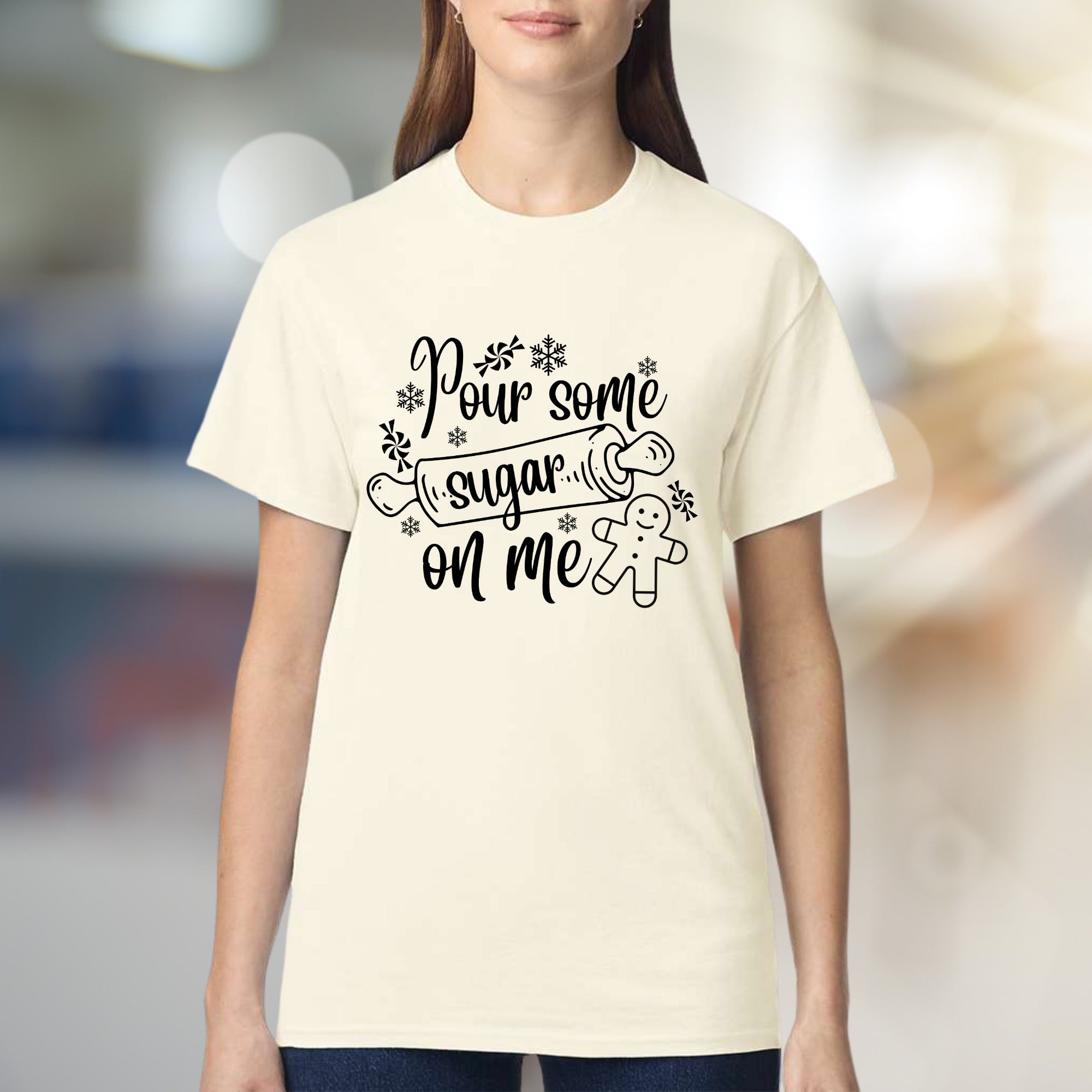 "Pour Some Sugar On Me" Gingerbread Graphic Tee, a Festive Baking Pick for Holiday Enthusiasts