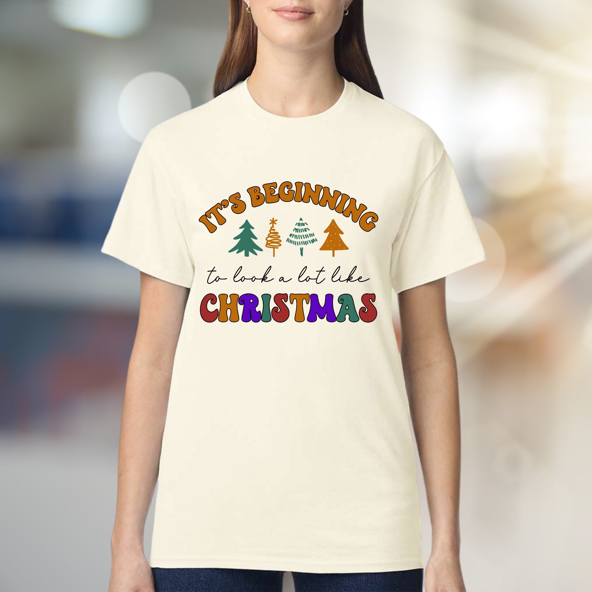 "It's Beginning to look a lot like Christmas" Retro Boho Graphic Tee, a Festive Holiday Pick for Enthusiasts