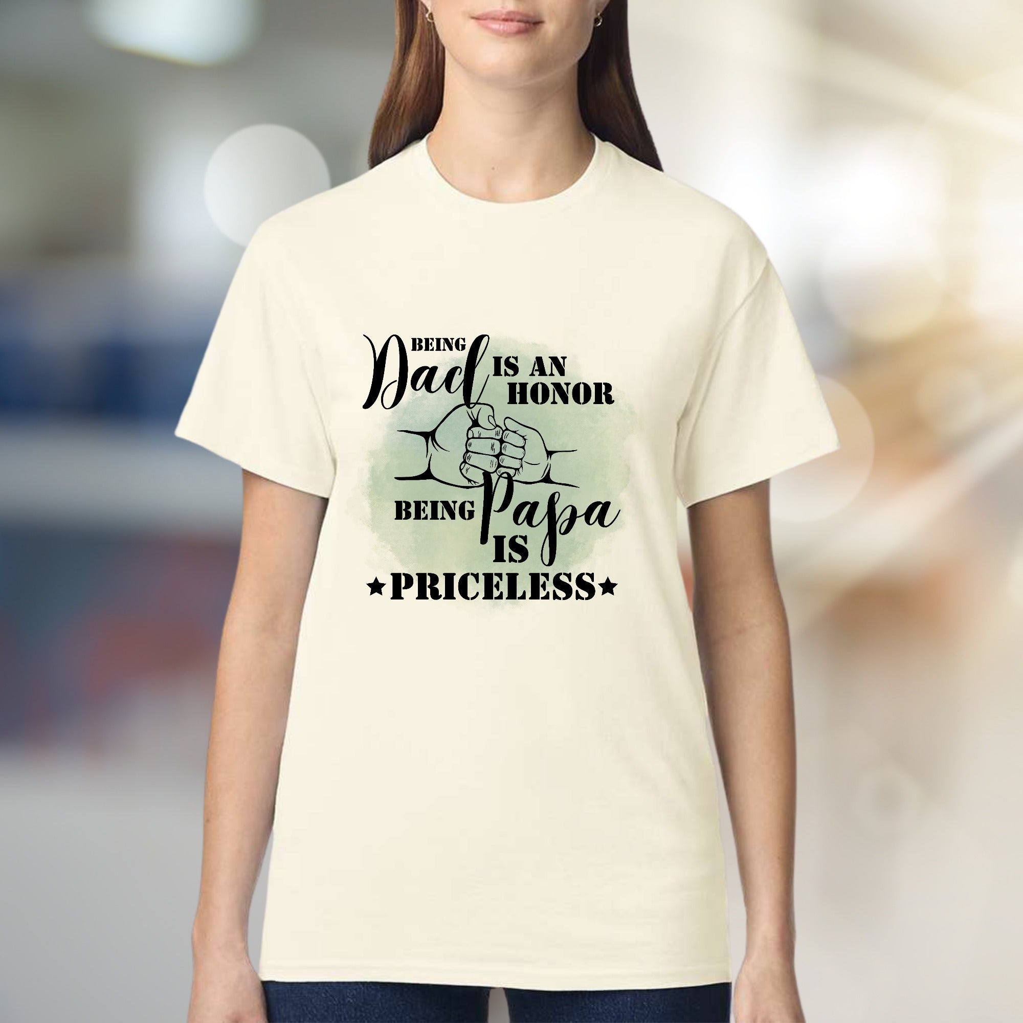 "Being Dad Is An Honor Being Papa Is Priceless" Graphic Tee, Sentimental Pick for Grandfathers