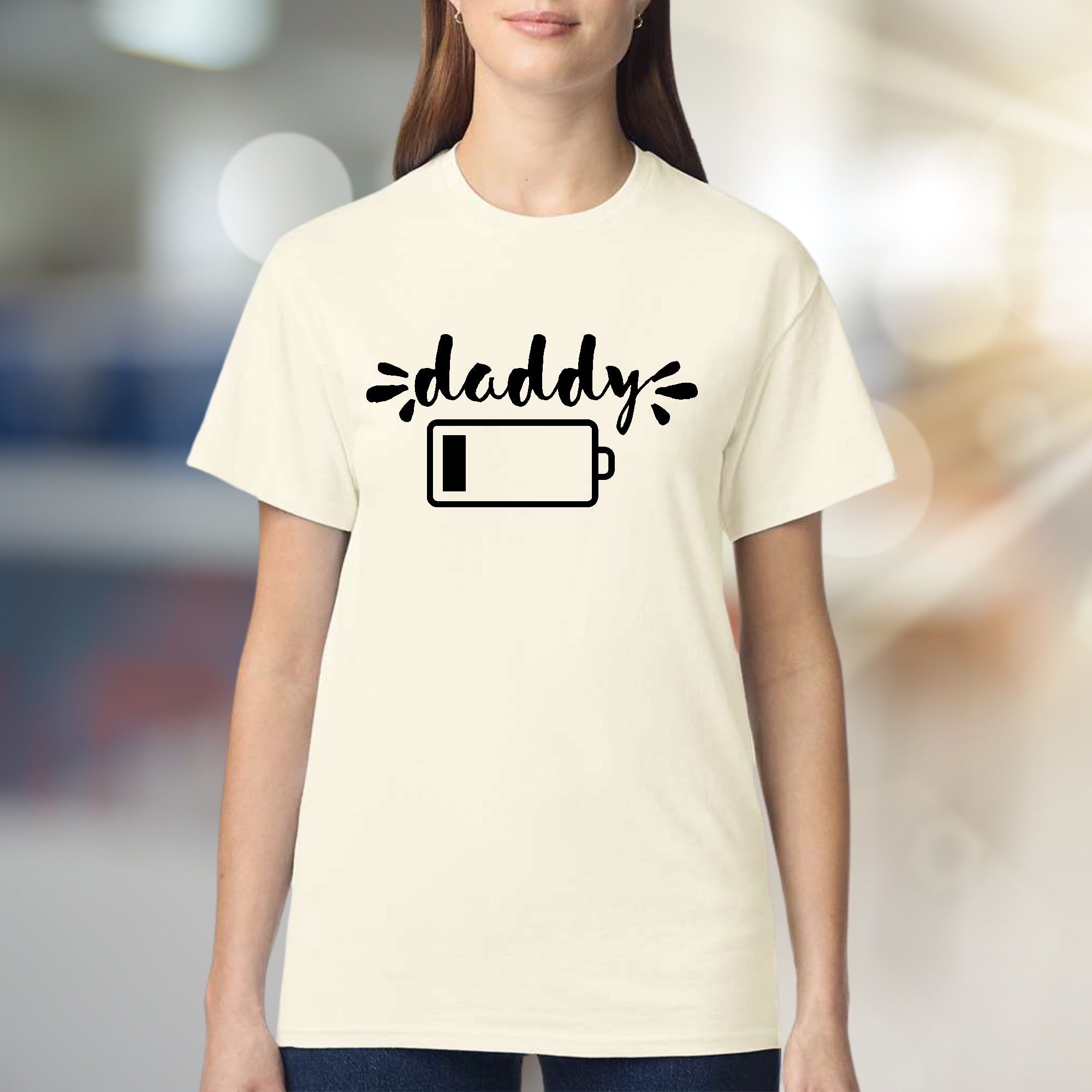 "Daddy" Low Battery Graphic Tee, a Witty Pick for Fathers