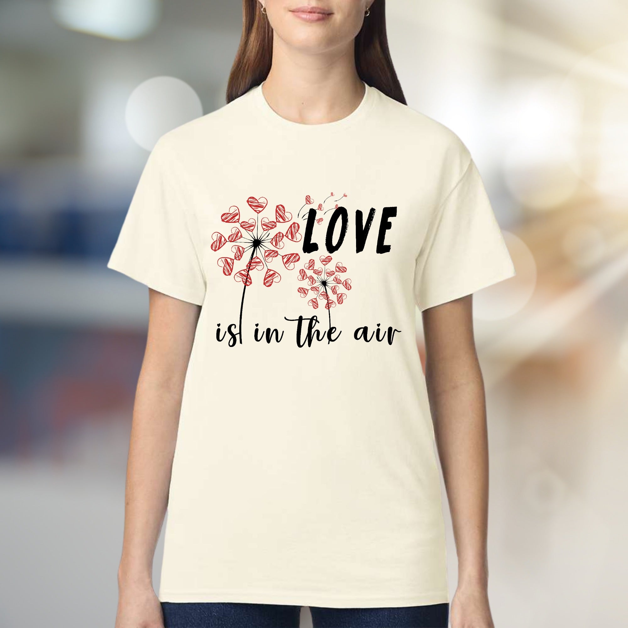 "LOVE is in the air" Dandelion Heart Graphic Tee, a Romantic Pick for Couples