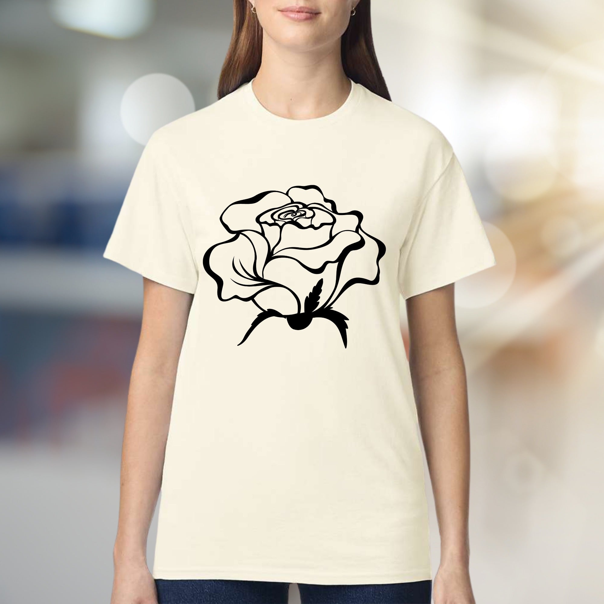 White Outline Rose Graphic Tee, a Floral Art Aesthetic for Everyday Style