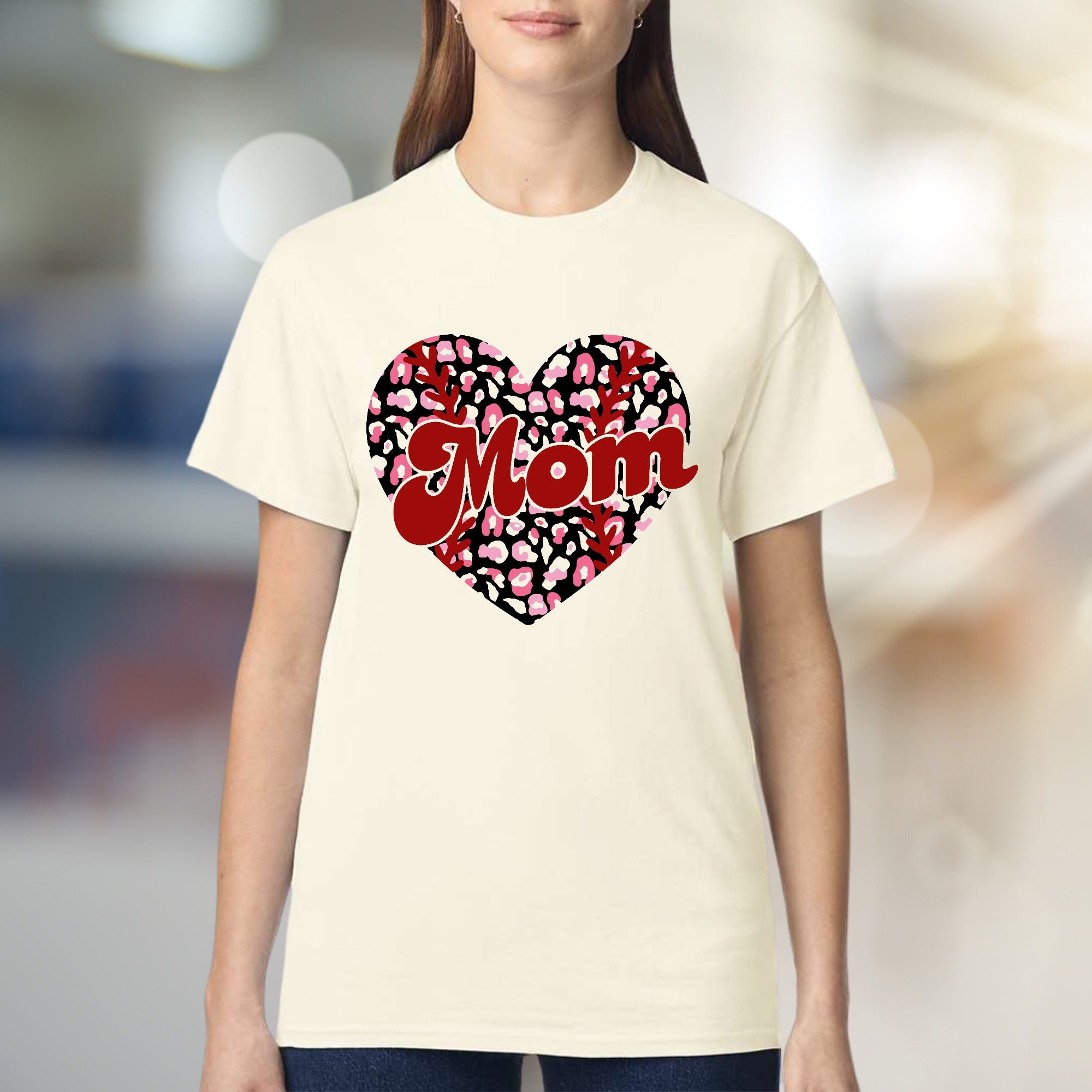 Mom Leopard Print Heart Baseball Graphic Tee, a Trendy Statement for Her