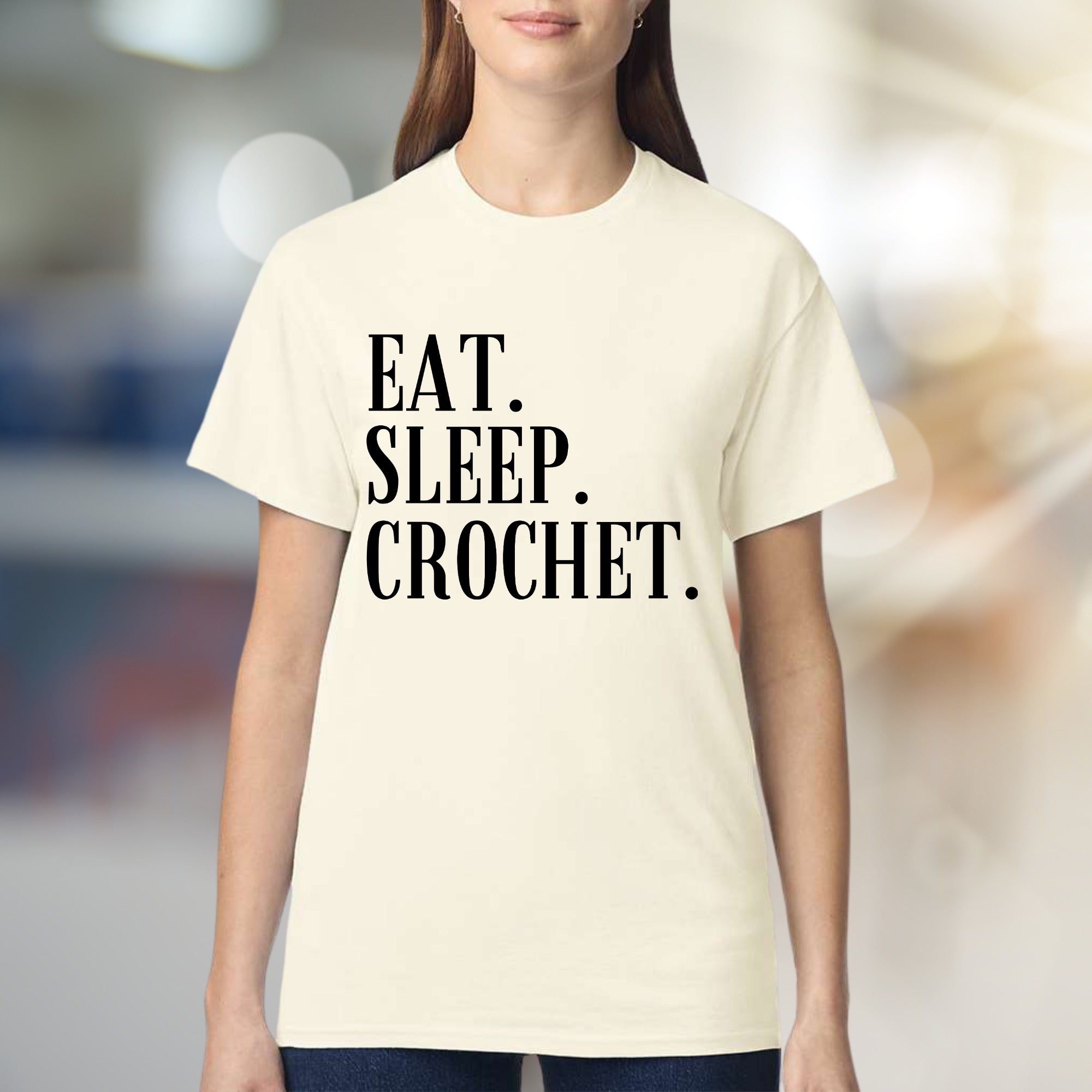 "Eat. Sleep. Crochet." Crafty Passion Graphic Tee, a Hobbyist Unisex Tee for Creators