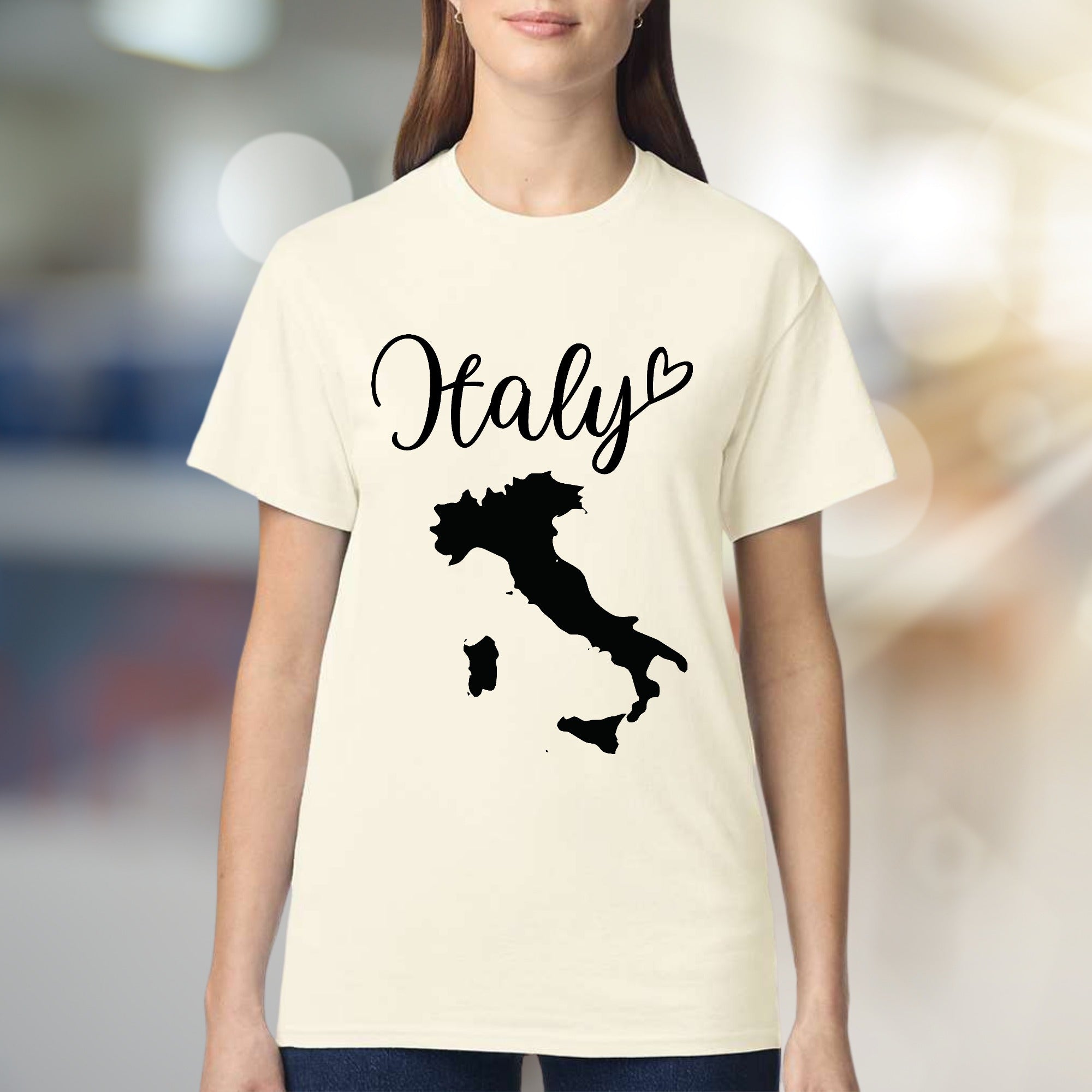 "Italy" Script Map Graphic Tee, a Wanderlust Pick for Globetrotters