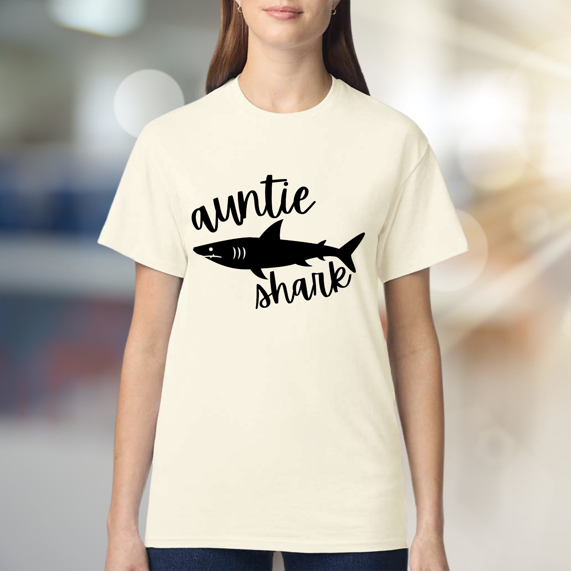 "Auntie Shark" Ocean Fun Graphic Tee, a Family Love Pick for Cool Aunts