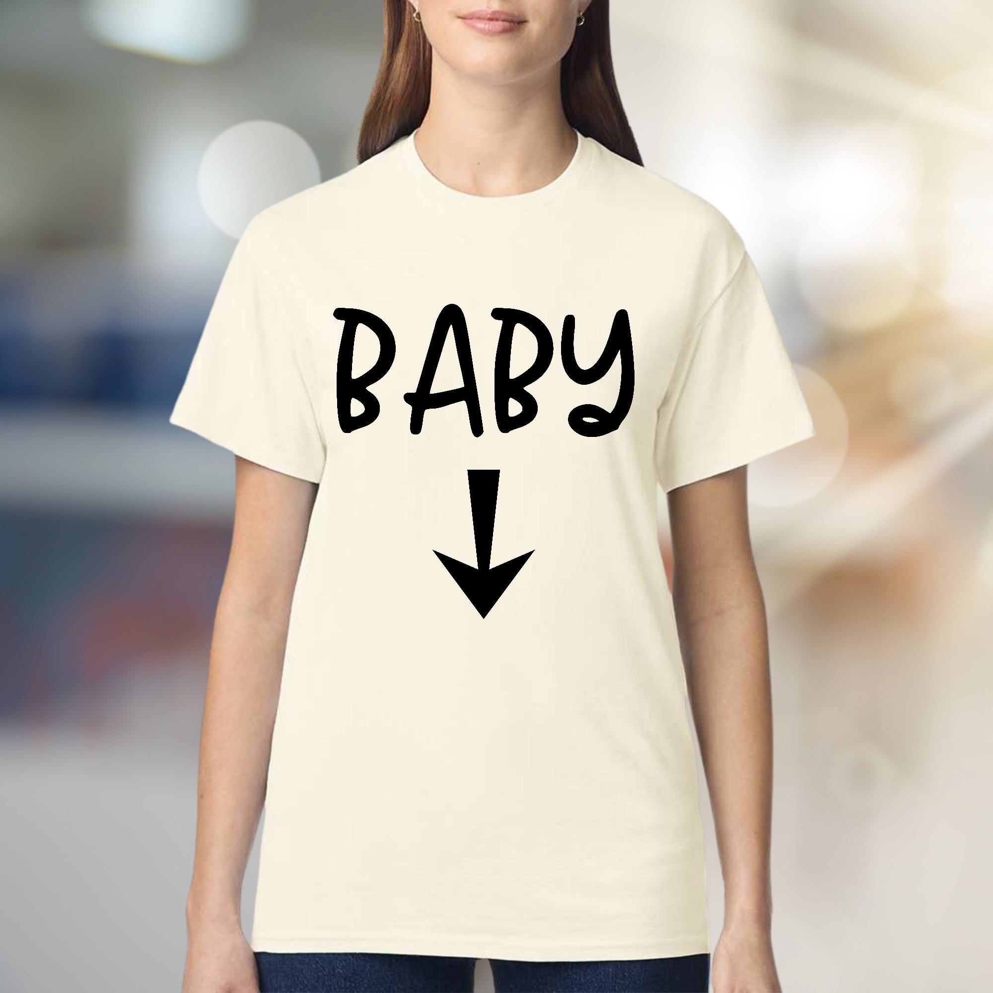 "BABY" Arrow Down Pregnancy Reveal Graphic Tee, a Future Parent Pick for Expecting Moms
